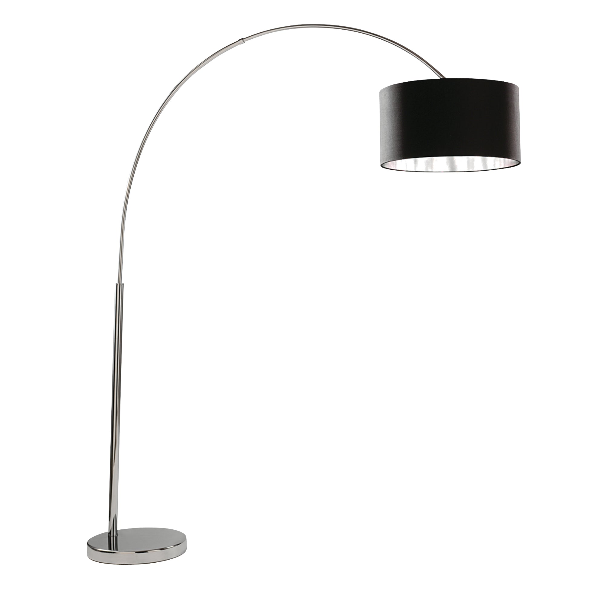 Giant Arc Floor Lamp - Chrome Metal & Black Fabric Shade