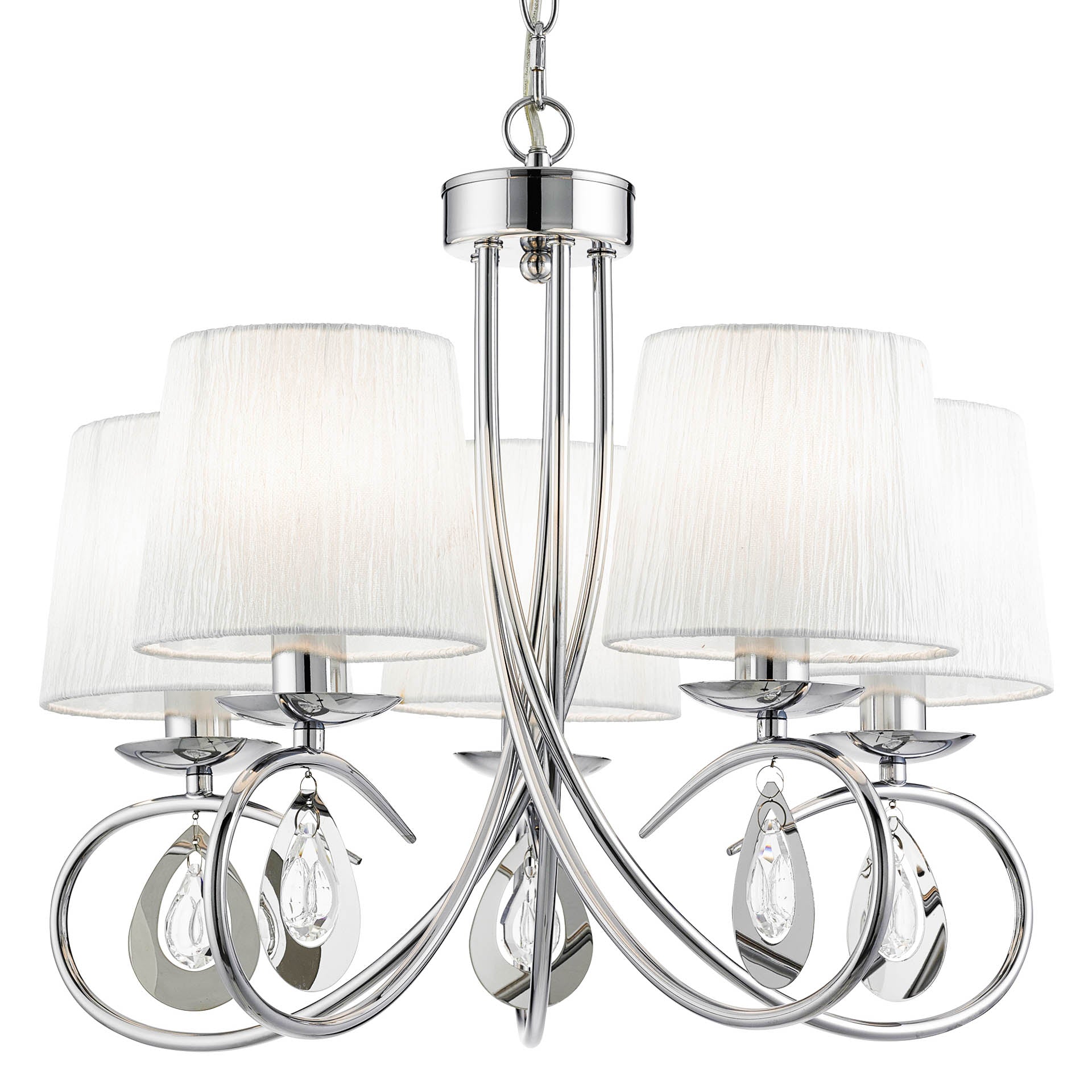Angelique Pendant - Chrome, Clear Glass & White Fabric