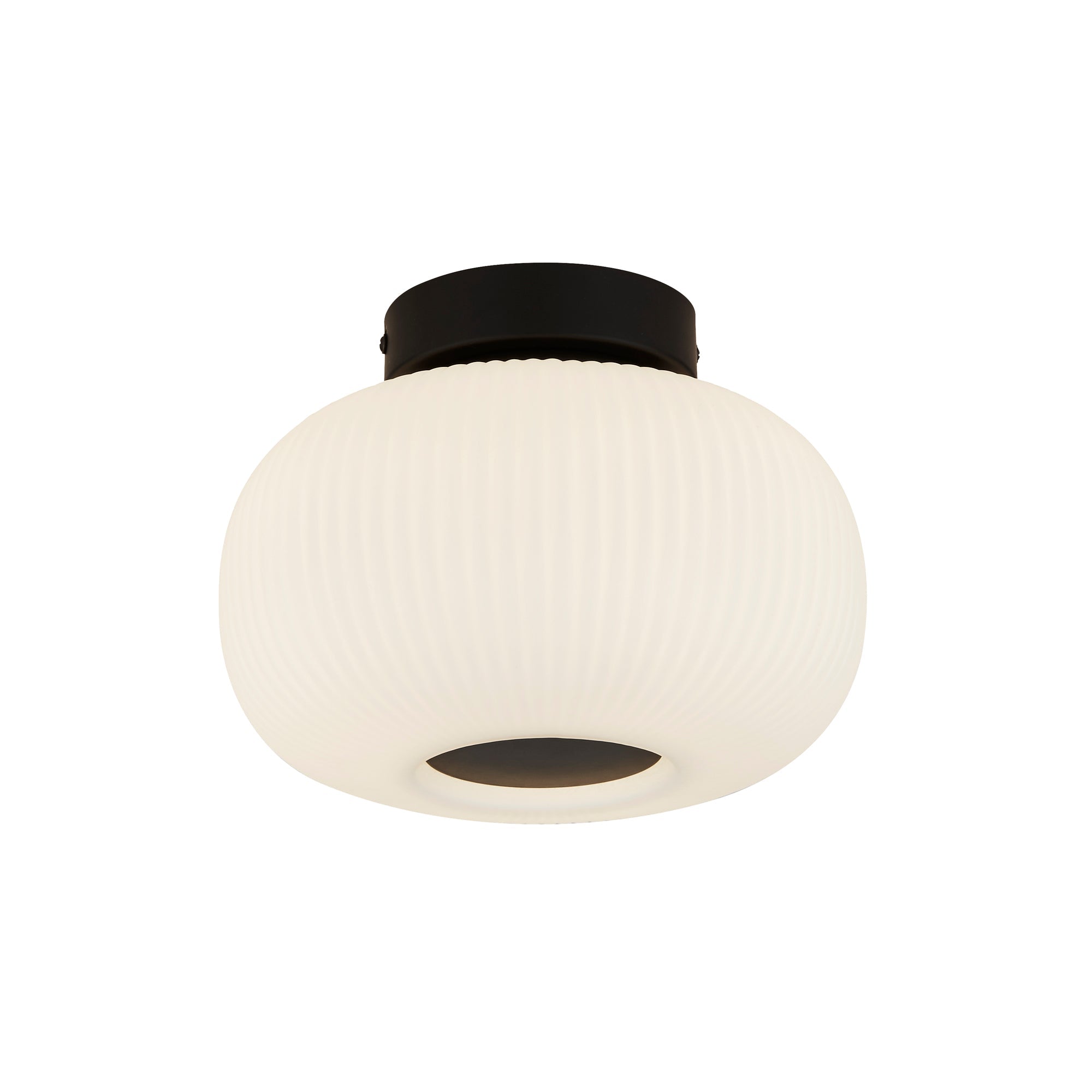 Lumina Flush - Black Metal & Opal Ribbed Glass