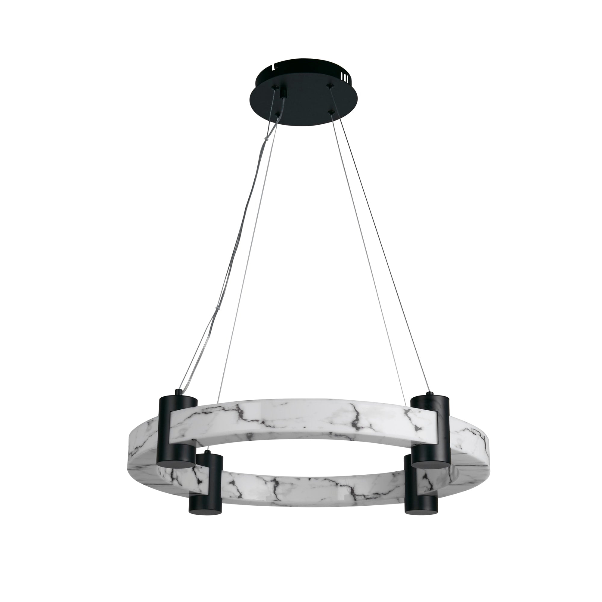 Moonbeam LED Pendant, Black Metal & Marbleised Resin