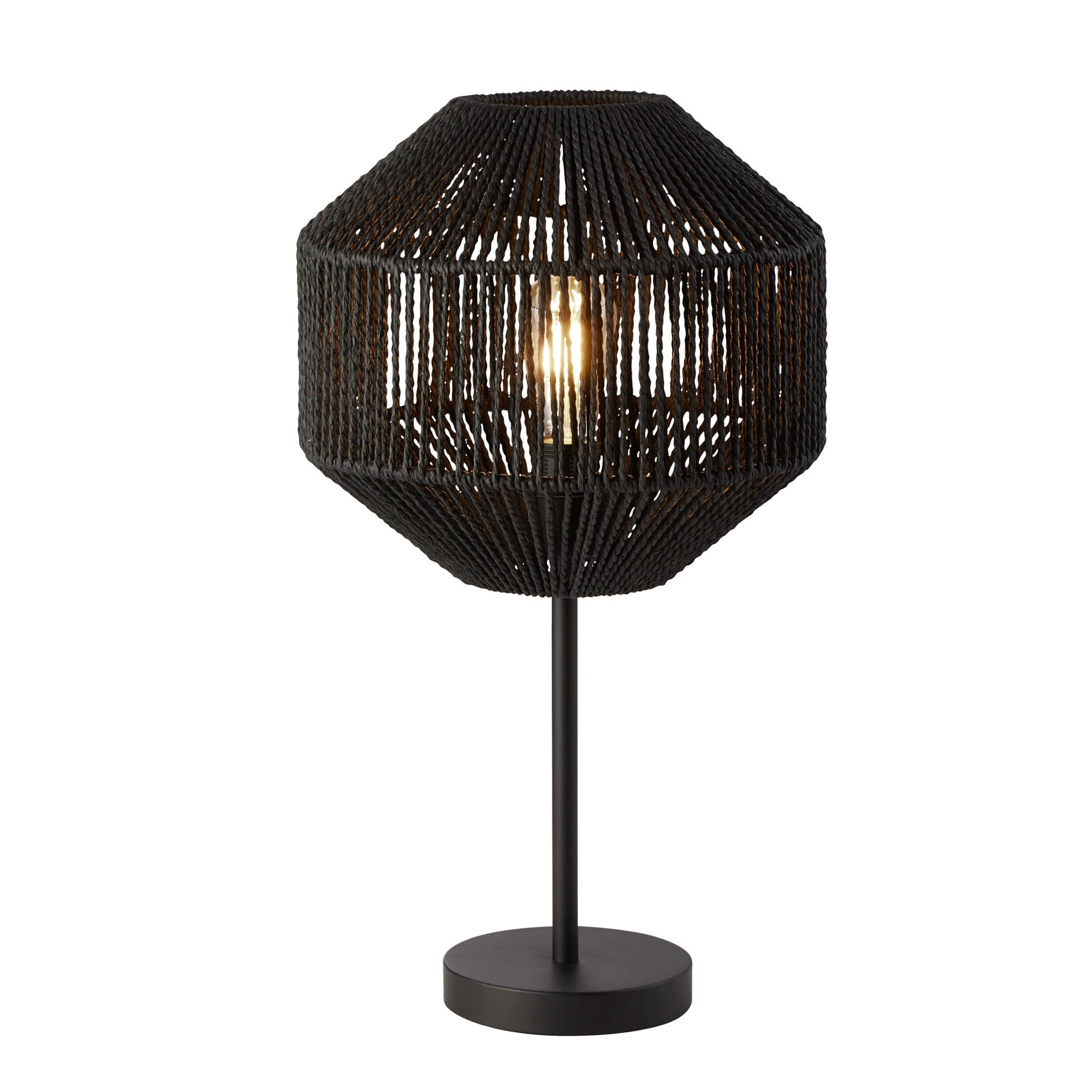 Wicker Table Lamp - Matt Black Metal & Black Rope Shade