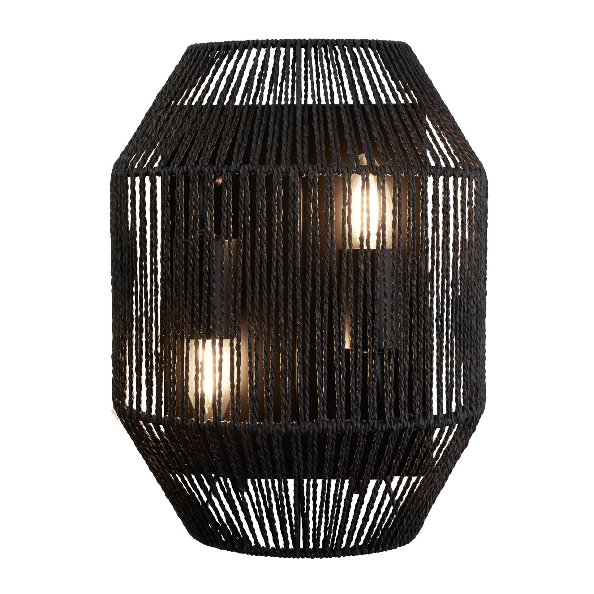 Wicker 2Wall Light - Matt Black Metal & Black Rope Shade