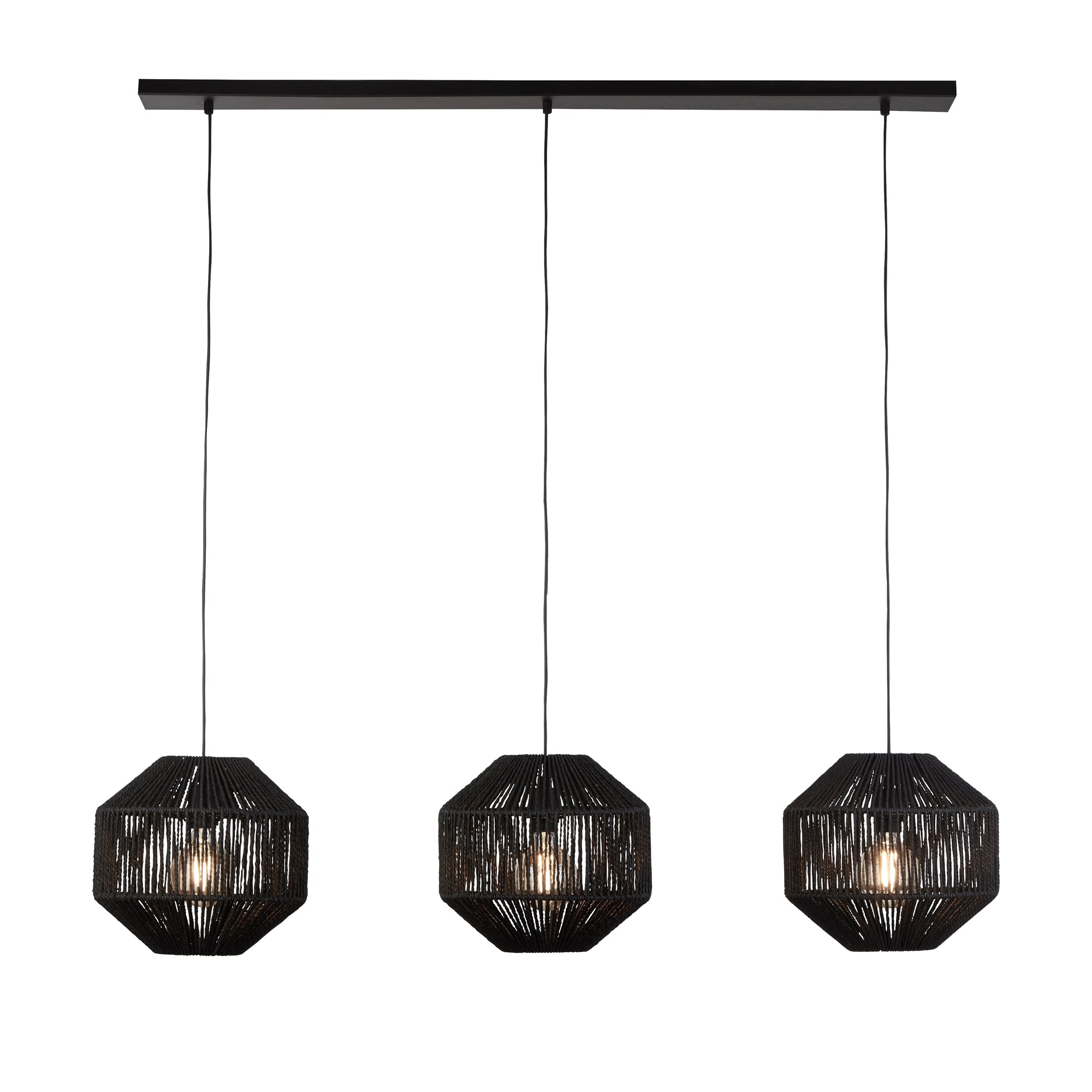 Wicker Pendant - Matt Black Metal & Black Rope Shade 3