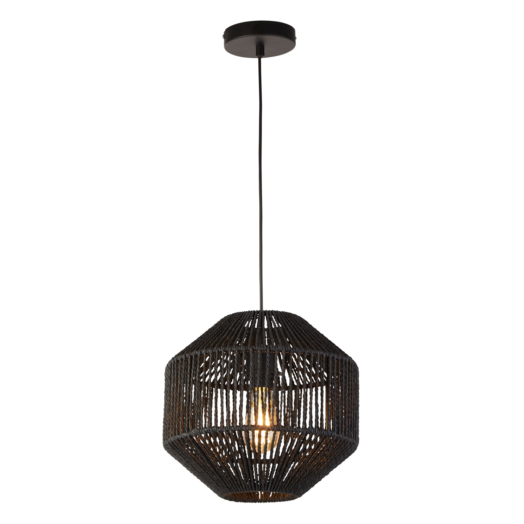 Wicker Pendant - Matt Black Metal & Black Rope Shade 1