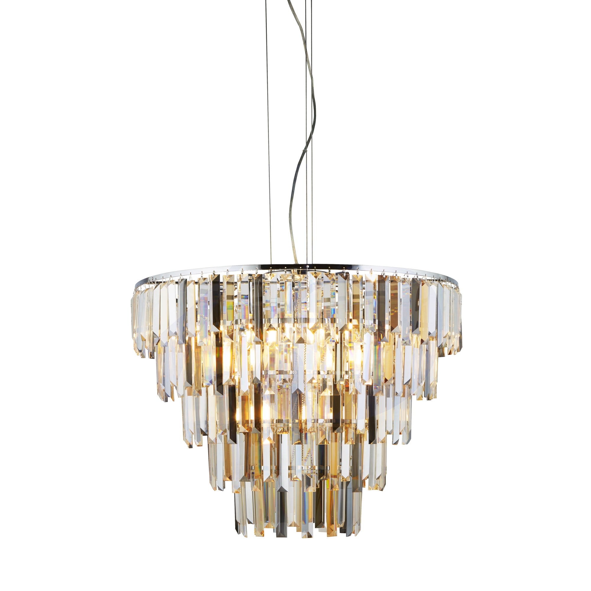 Clarissa 9Lt Pendant - Chrome & Clear, Smoked & Amber Glass