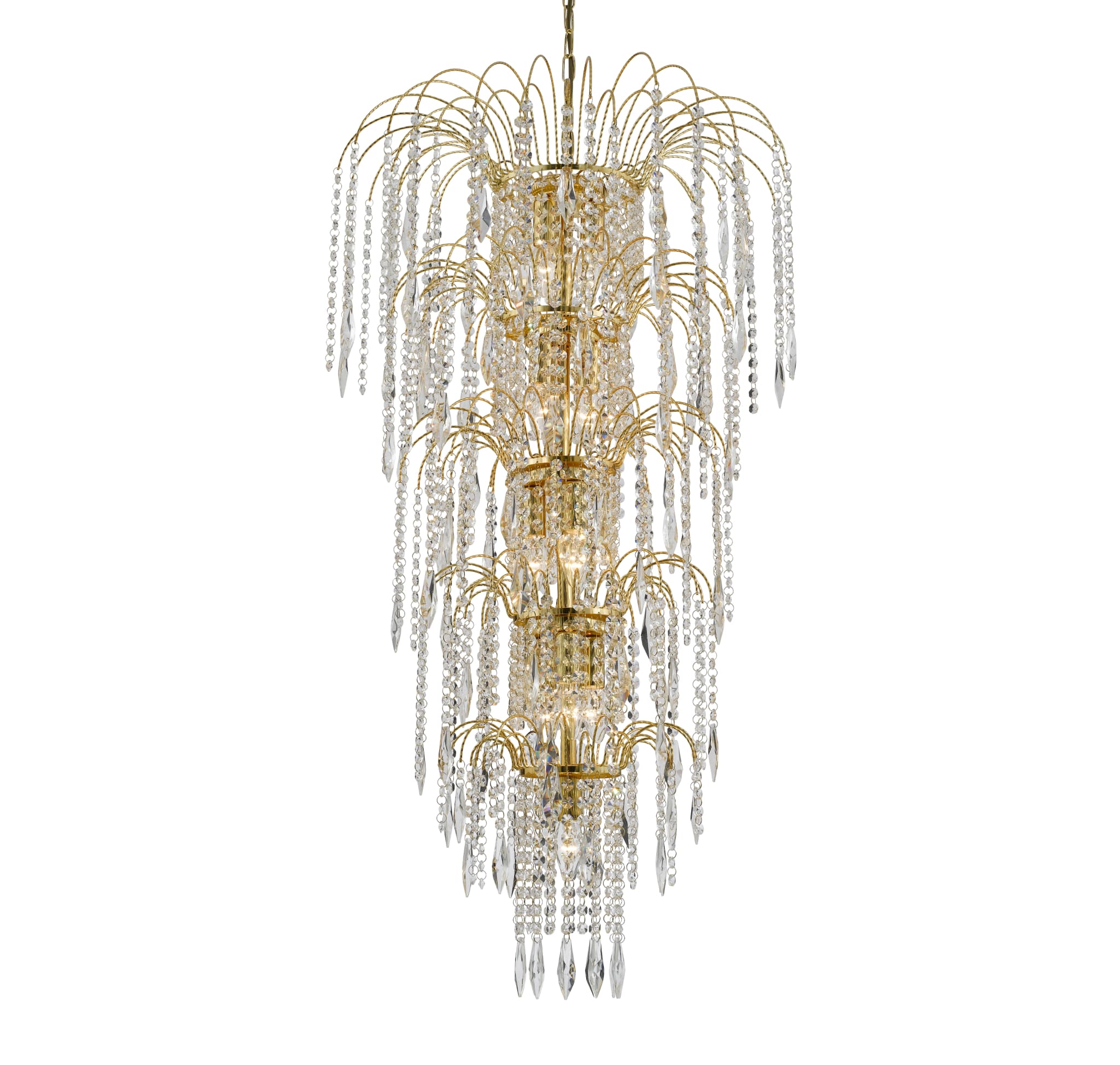 Waterfall 13Lt Tier Chandelier - Gold & Crystal
