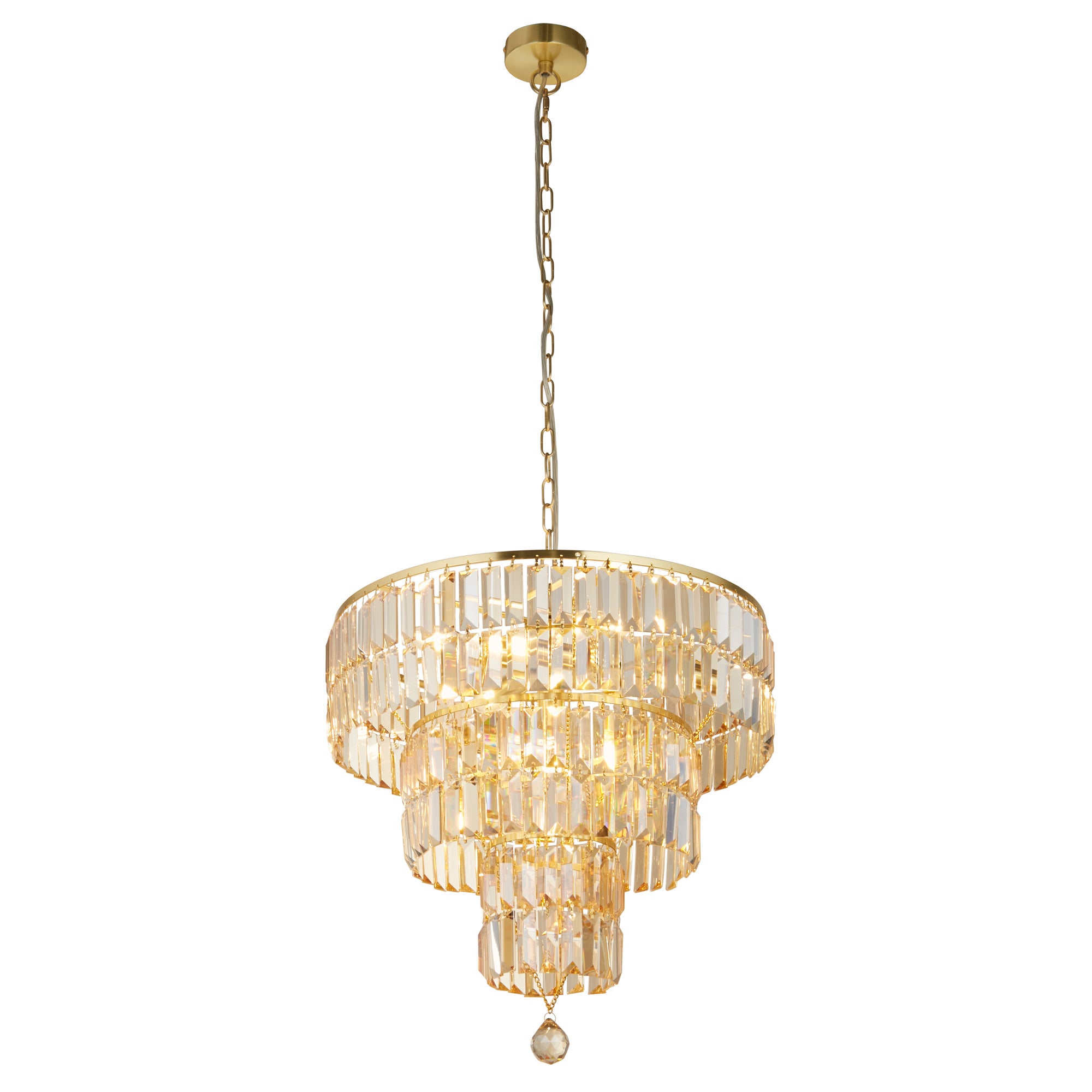 Empire 5Lt Pendant - Satin Brass Metal & Champagne Glass Brass / 5