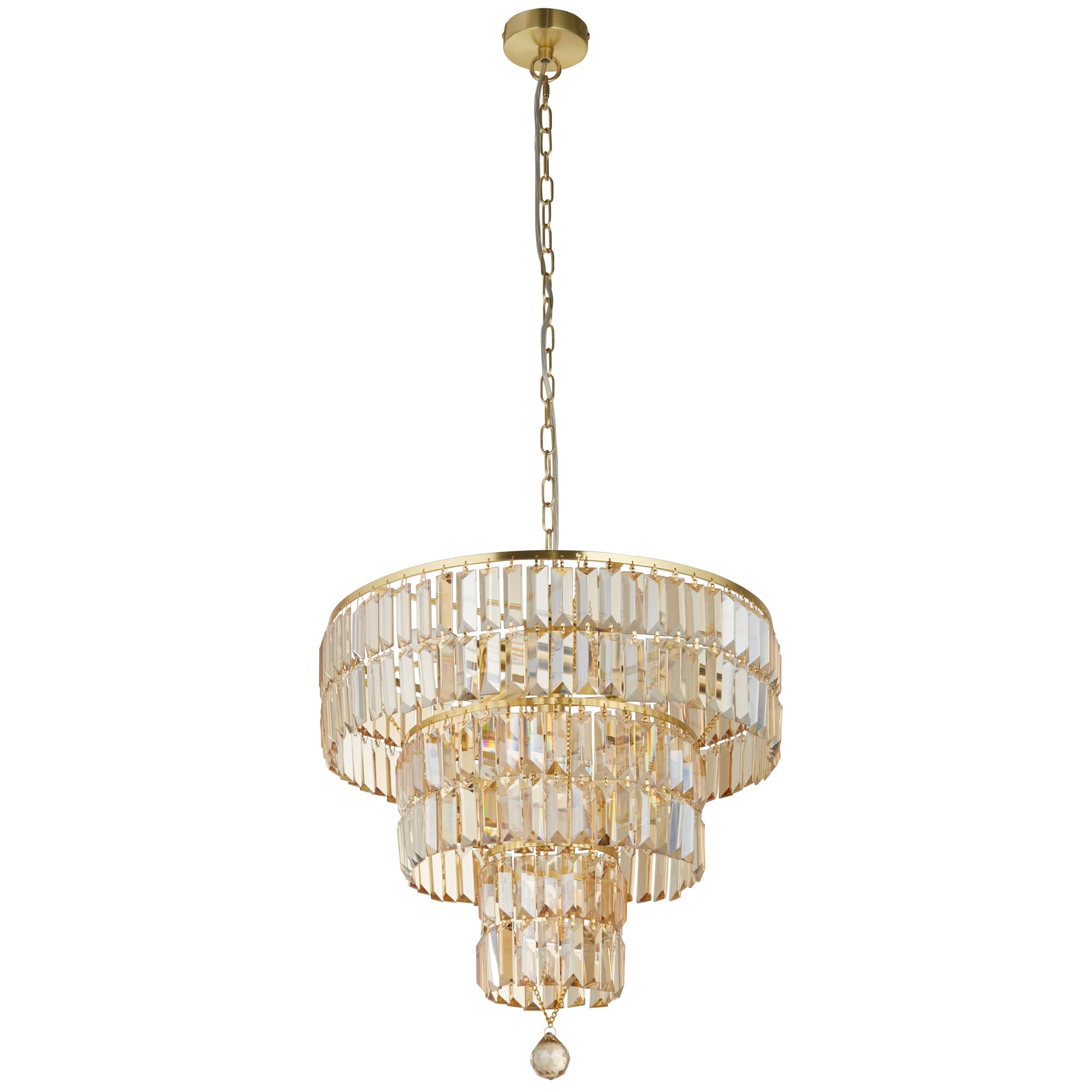 Empire 5Lt Pendant - Satin Brass Metal & Champagne Glass Brass / 5