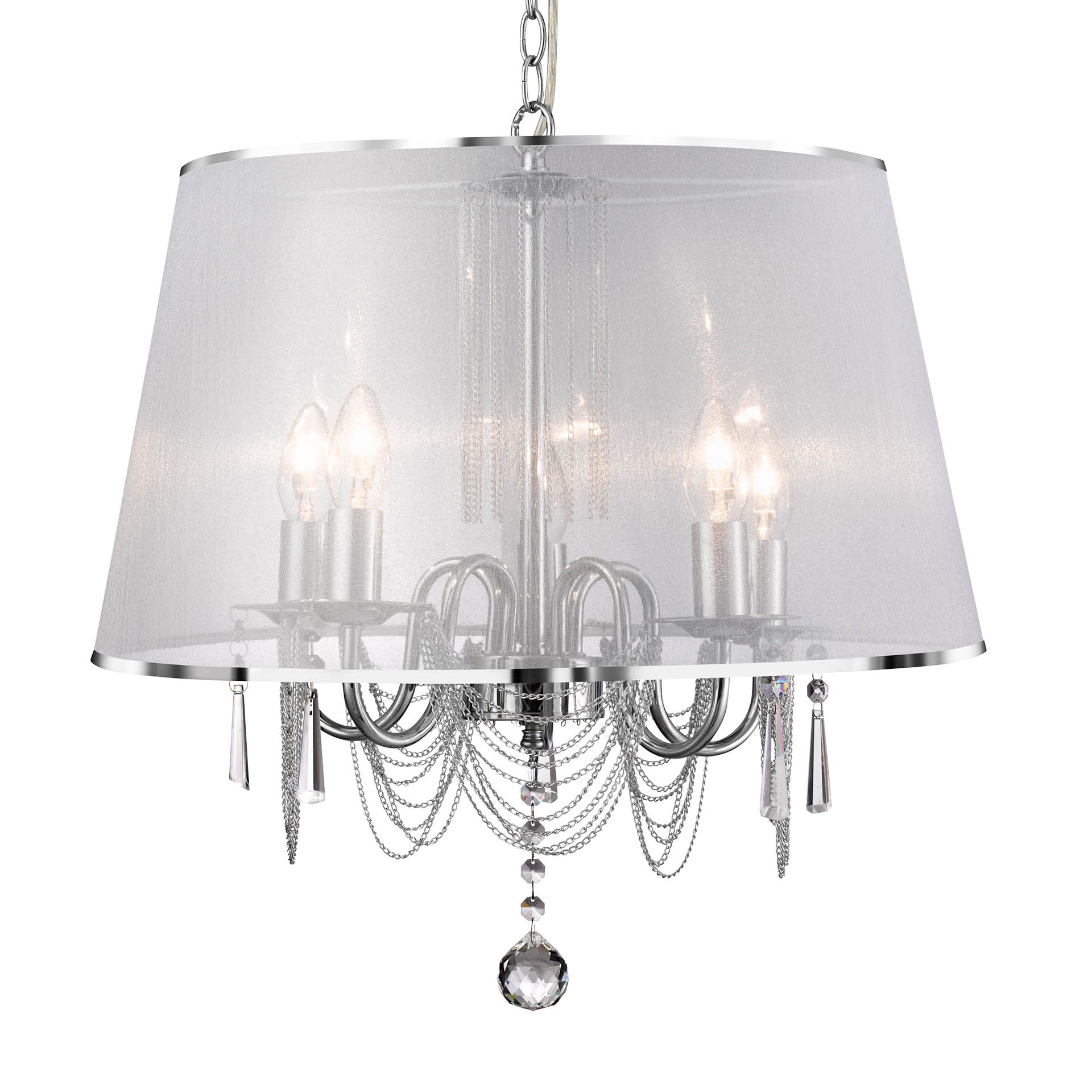 Venetian Pendant - Chrome, Voile Shade & Crystal Glass
