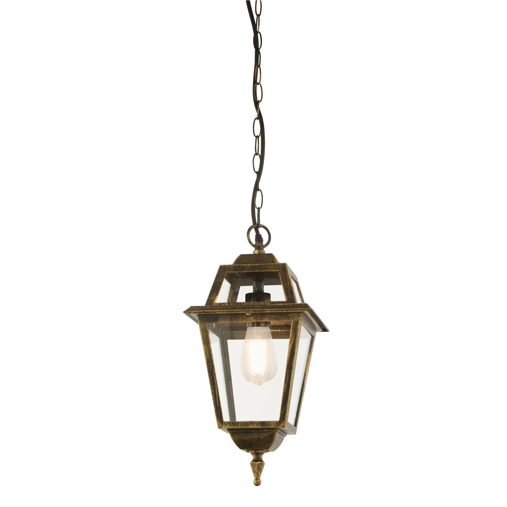 New Orleans Pendant Lantern, Black Gold & Glass,IP44