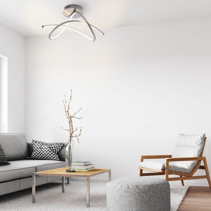 Satin Silver Twist Semi Flush Ceiling Light