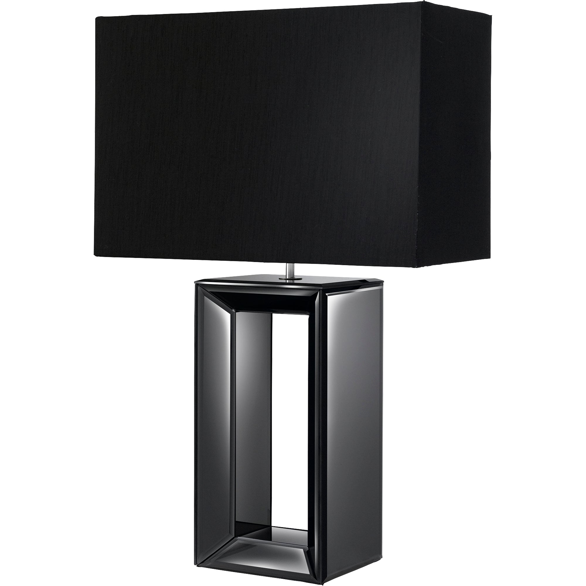 Mirror Table Lamp - Mirrored Base & Faux Silk Black