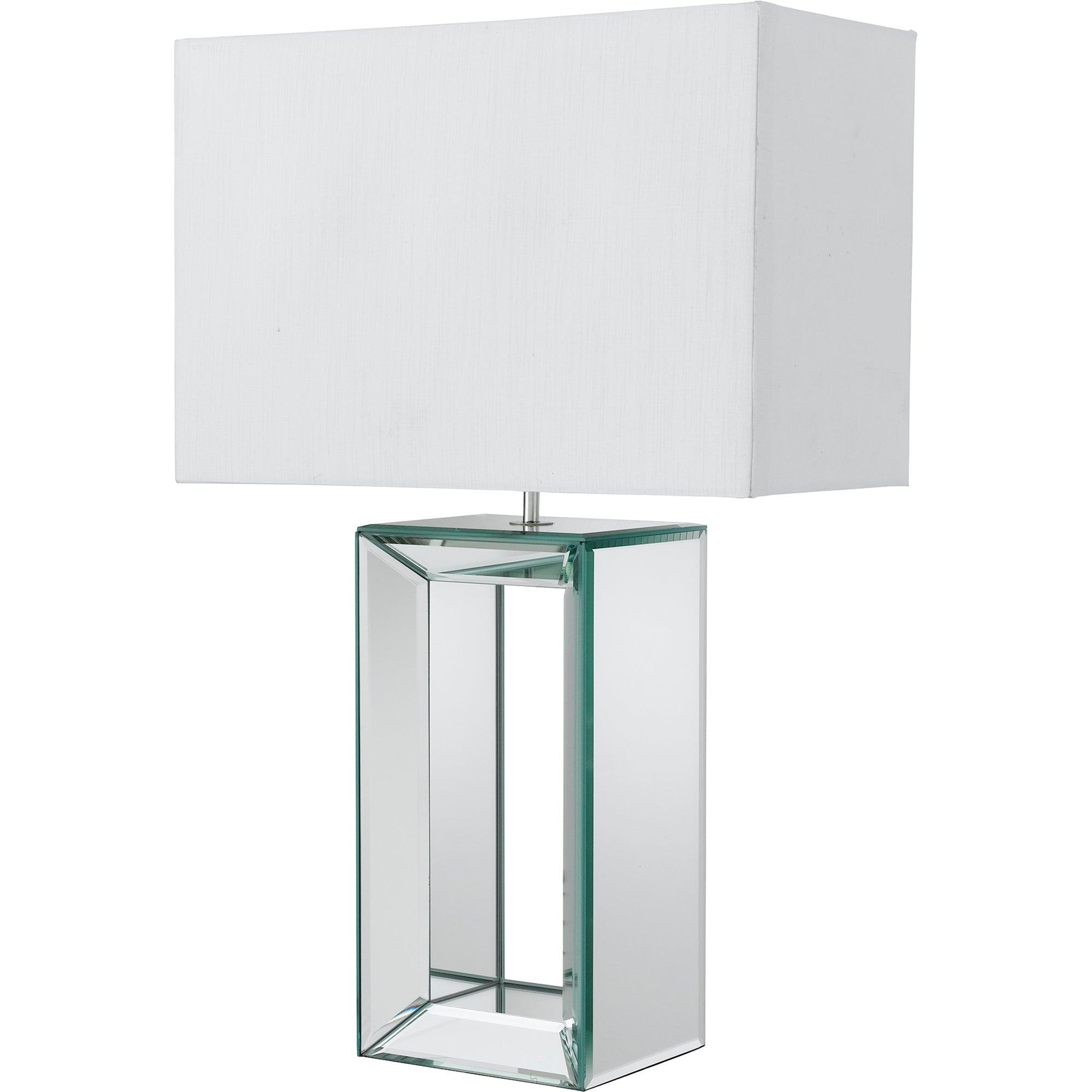 Mirror Table Lamp - Mirrored Base & Faux Silk White