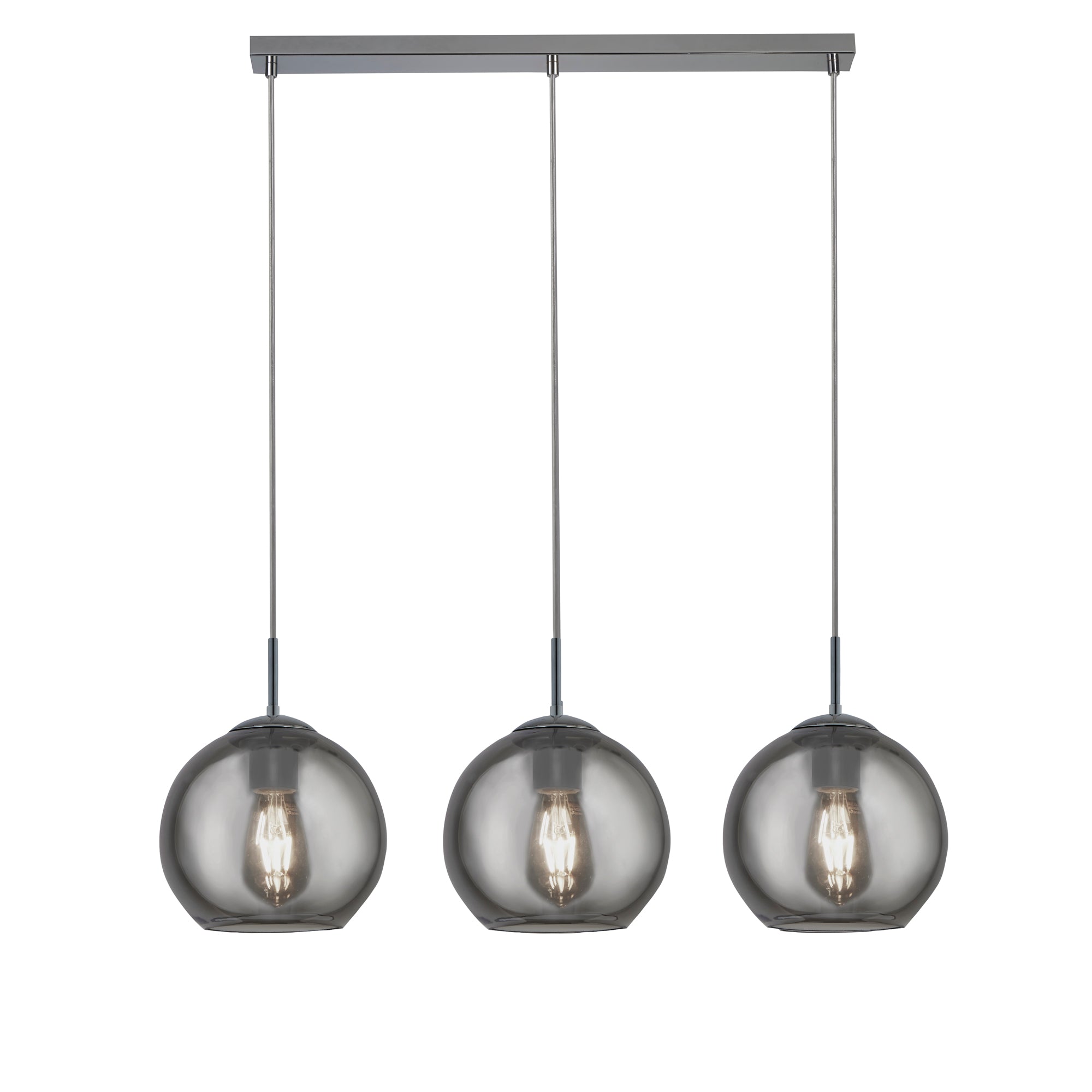 Balls 3Lt Bar Pendant - Metal & Glass Chrome and Smoked