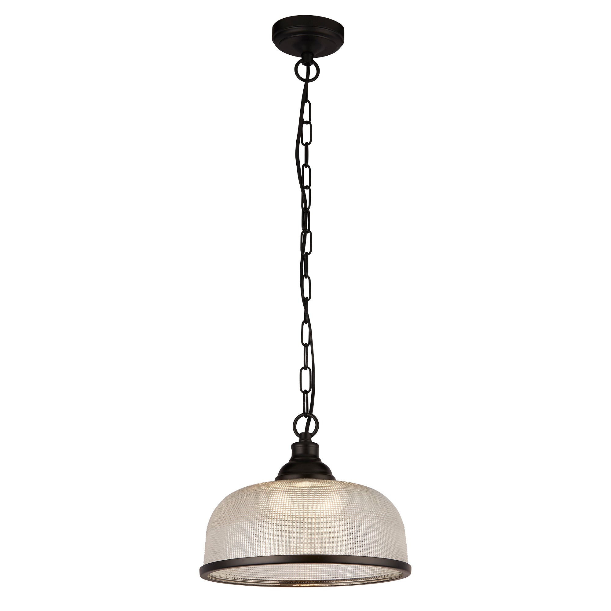 Highworth Pendant - Black Metal & Holophane Style Glass 1