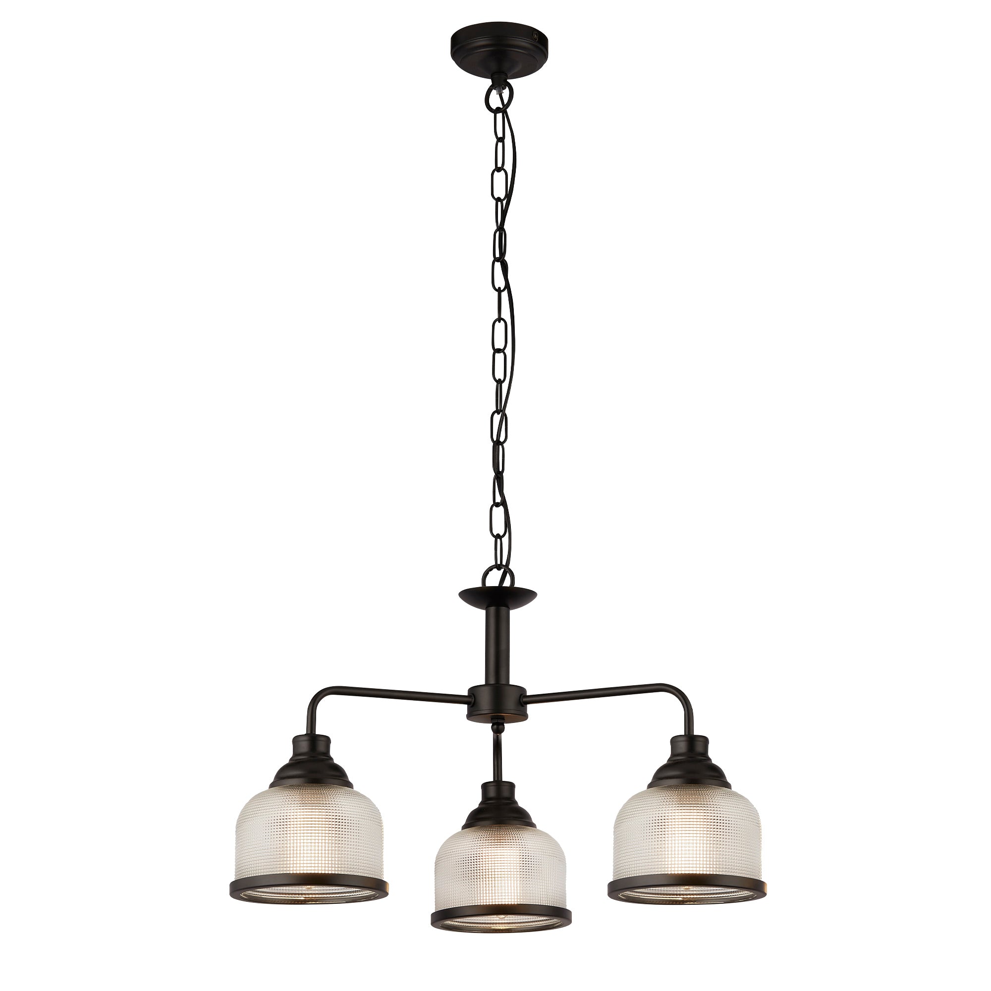 Highworth Pendant - Black Metal & Holophane Style Glass 3