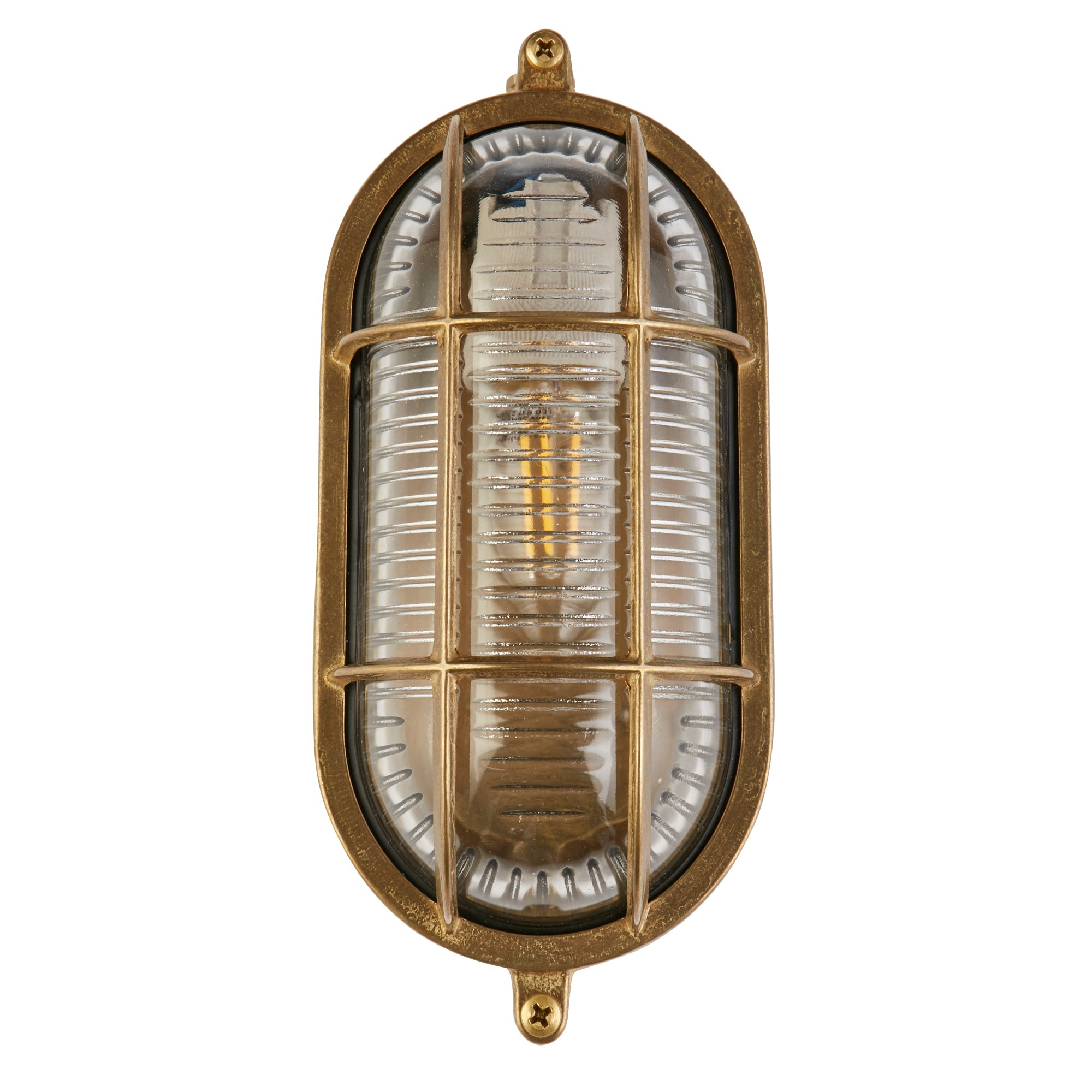 Bulkhead Oval Outdoor Light - Solid Brass & Ribbed Glass