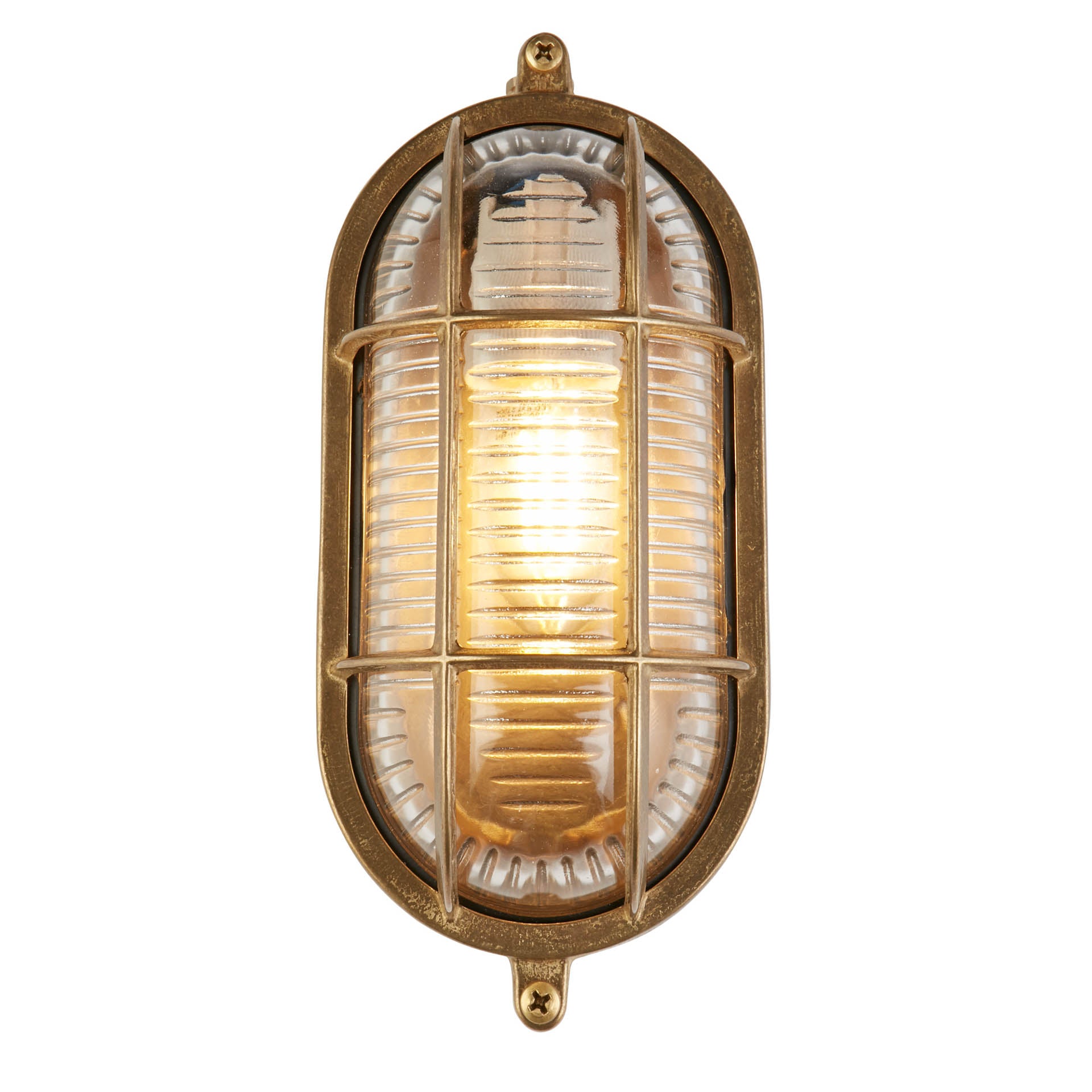 Bulkhead Oval Outdoor Light - Solid Brass & Ribbed Glass