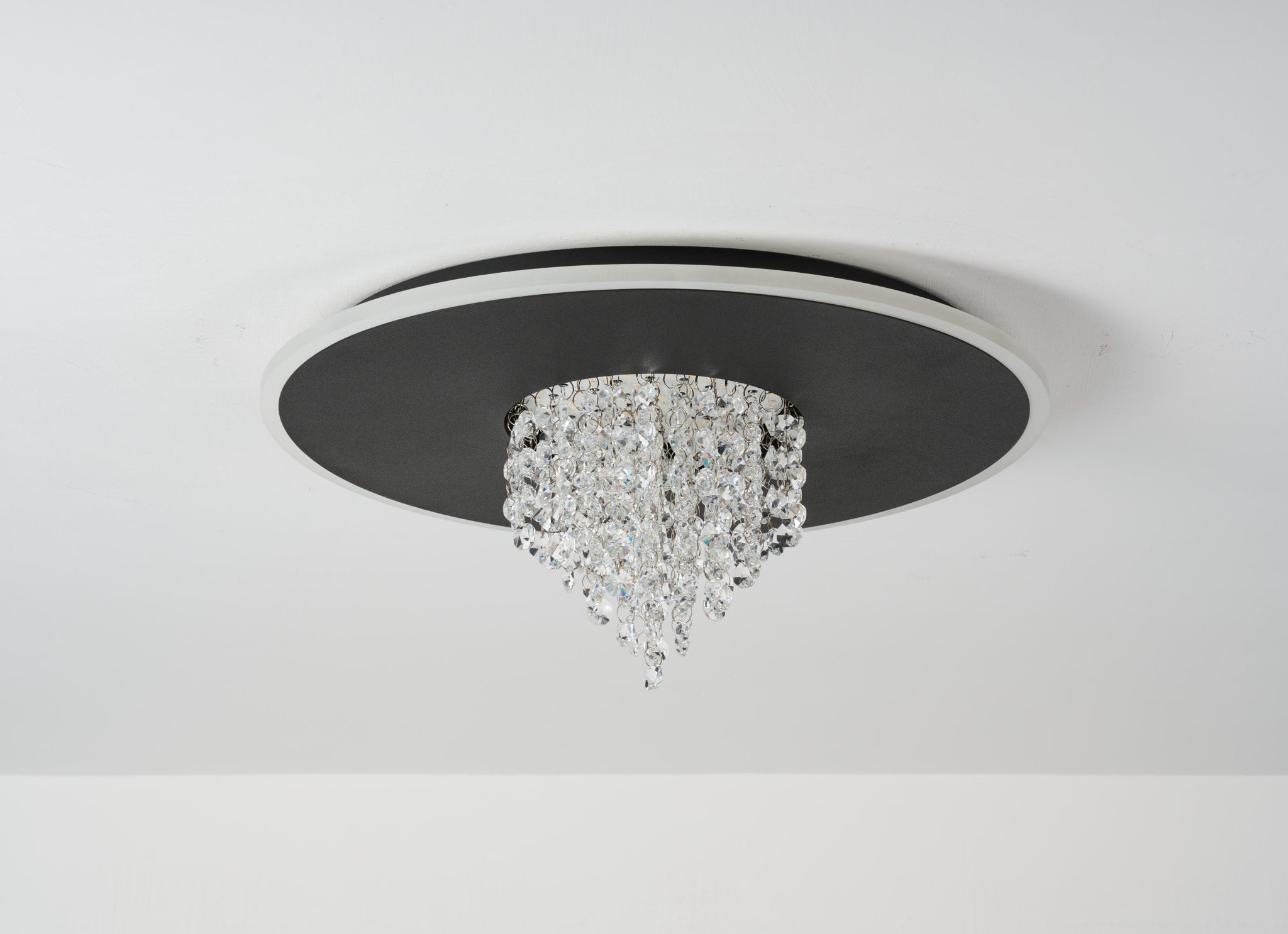 Deluge LED Flush, Black Metal with Crystal Glass