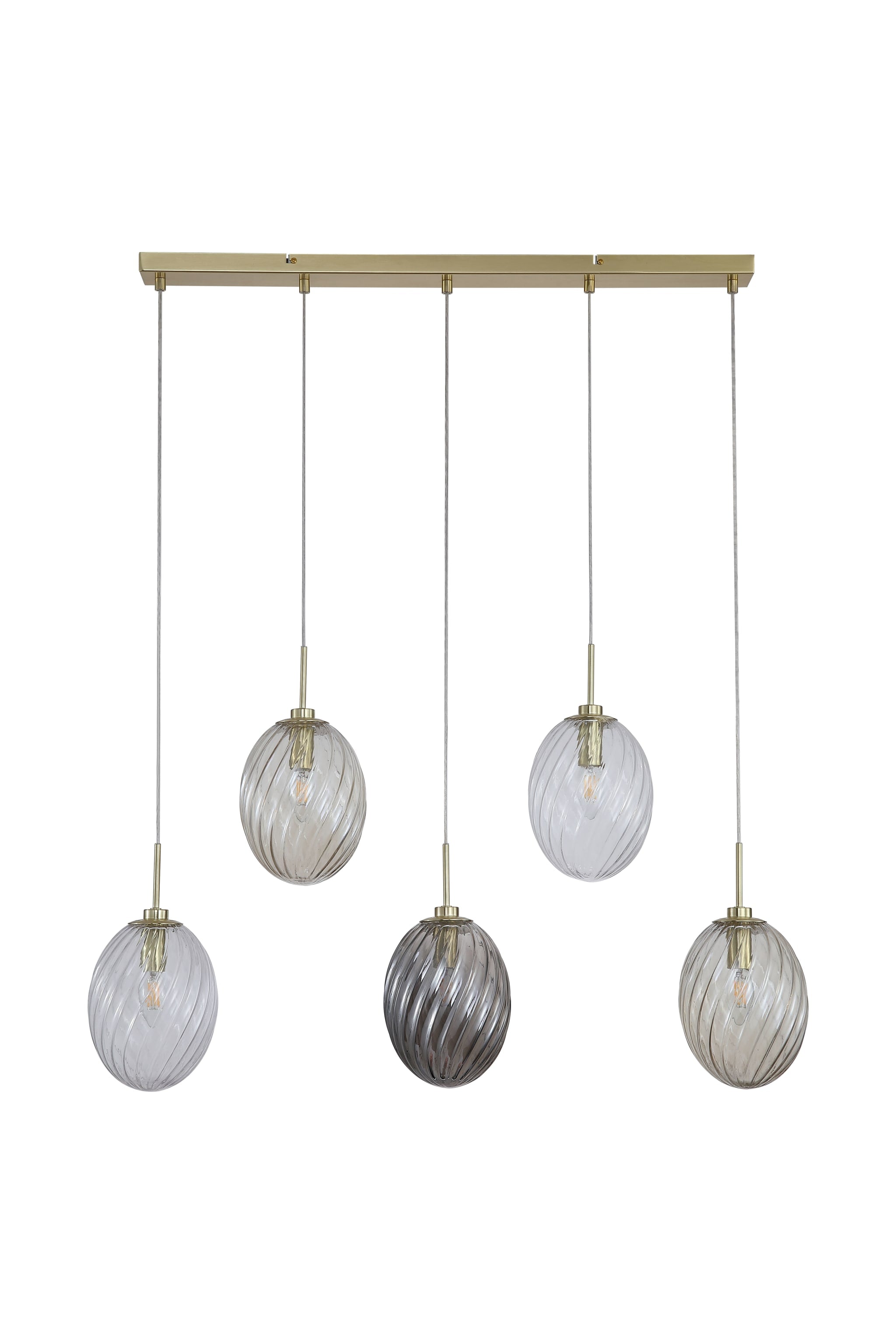 Whirl 5Lt Bar Pendant, Satin Brass Metal,Multi Coloured Glas