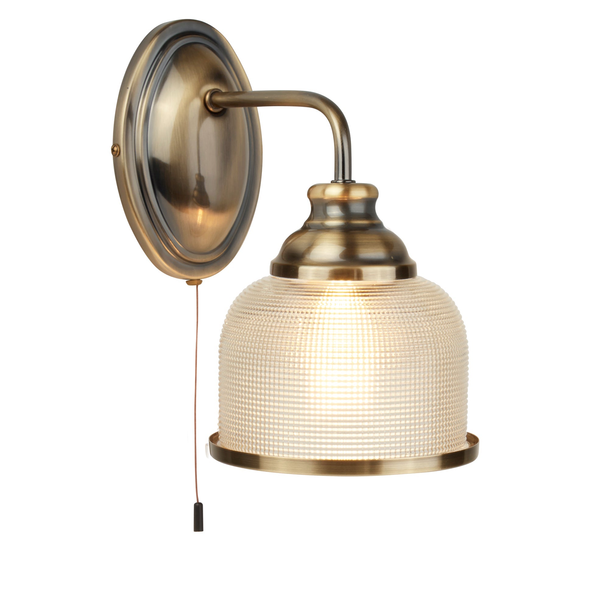 Bistro II Wall Light- Antique Brass & Holophane Style Glass