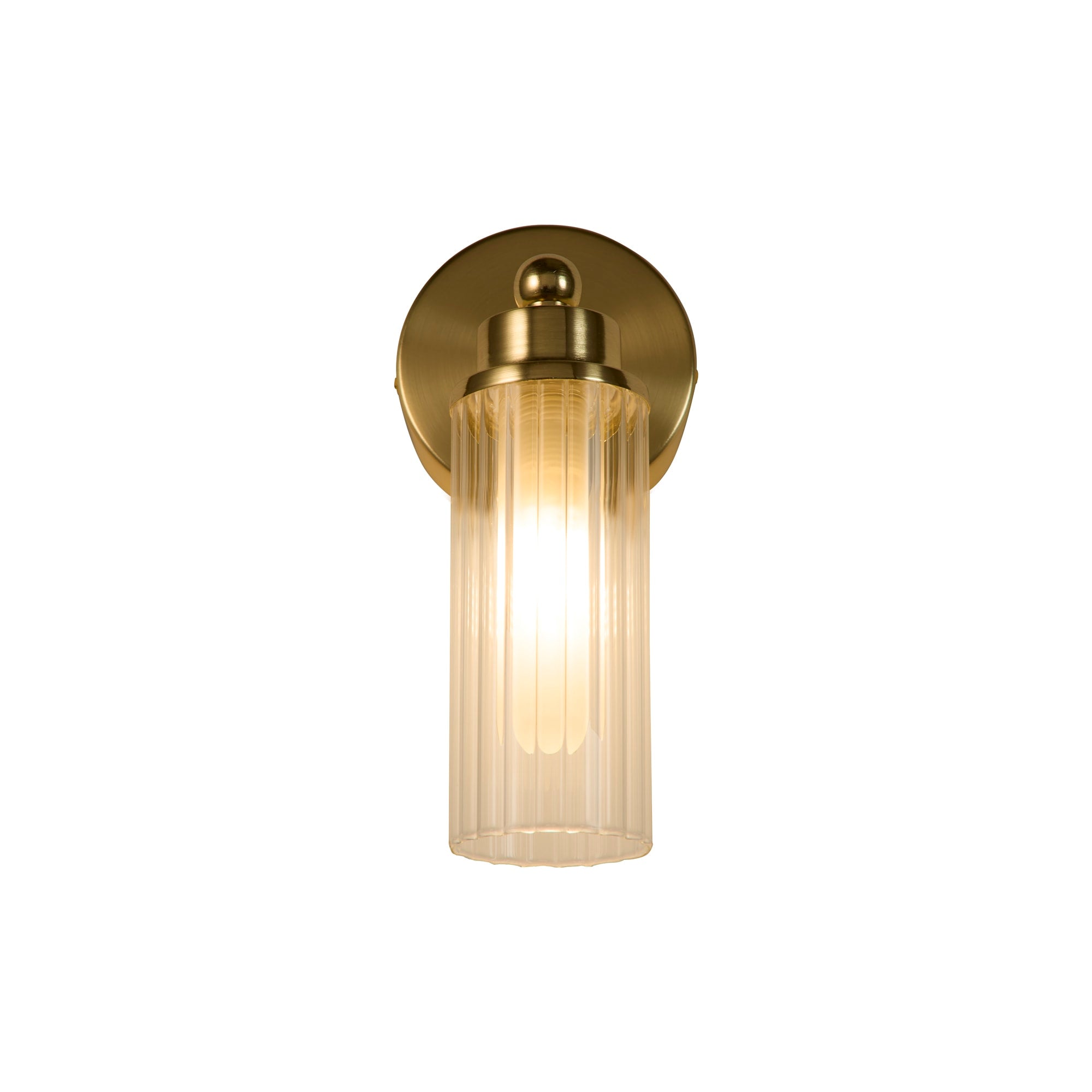 Imperial 1Lt Wall Light, Satin Brass Metal & Clear Ribbed Gl