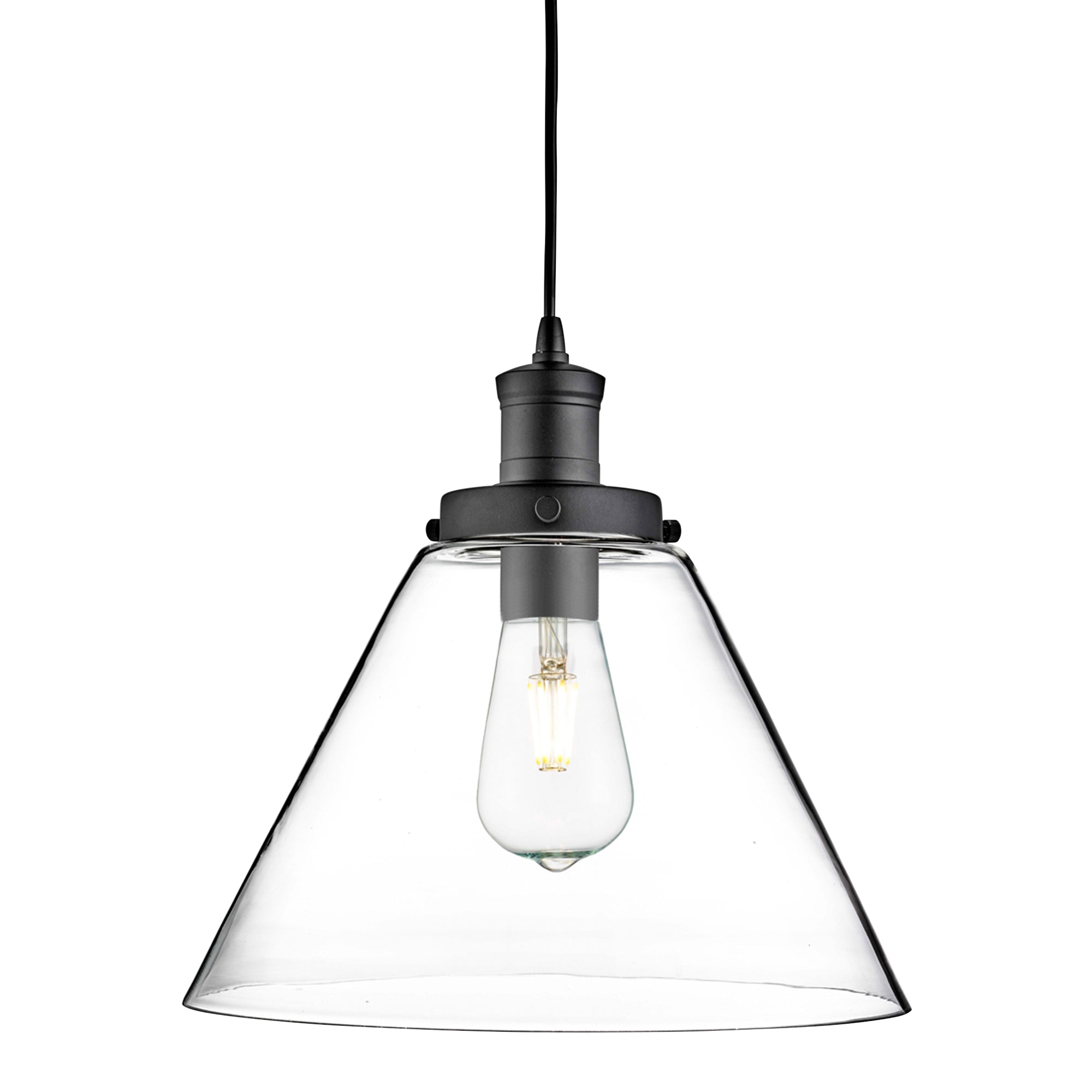 Pyramid Pendant - Metal & Glass Matt Black and Clear