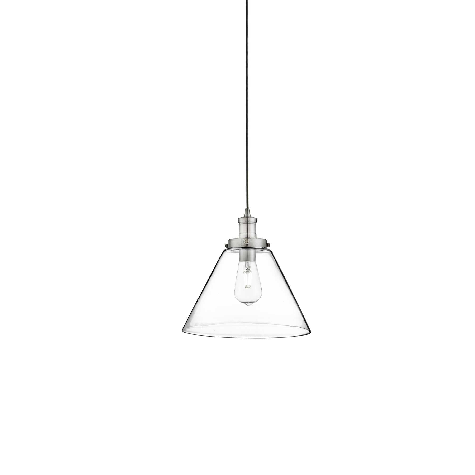 Pyramid Pendant - Metal & Glass Satin Silver and Clear
