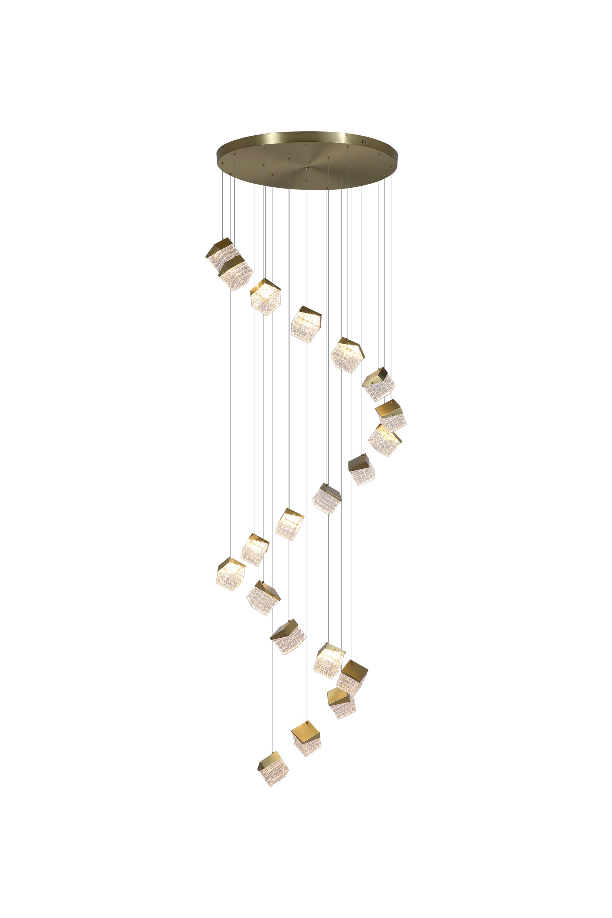 Cuboid 20Lt LED Multi Drop Pendant, Satin Brass Metal with C