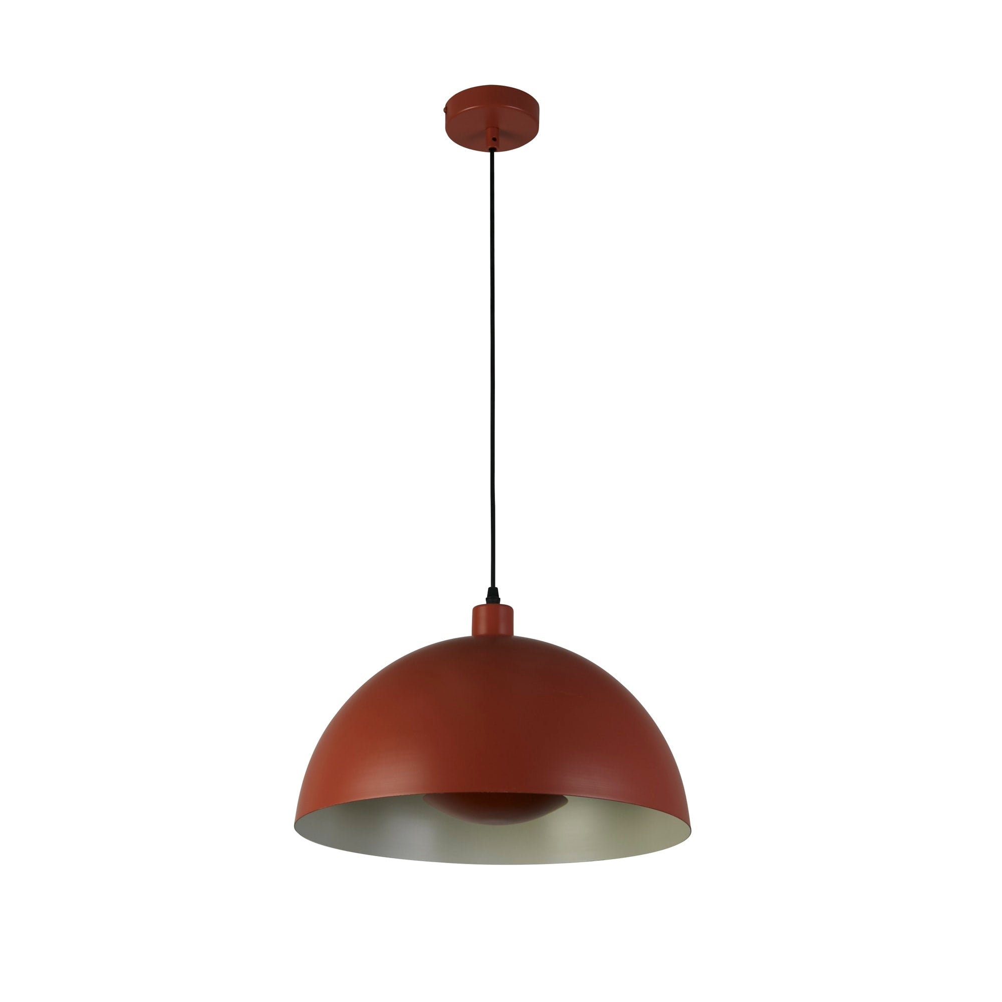 Mars 1LT Pendant, Burnt Orange Metal & Cream Inner 25cm