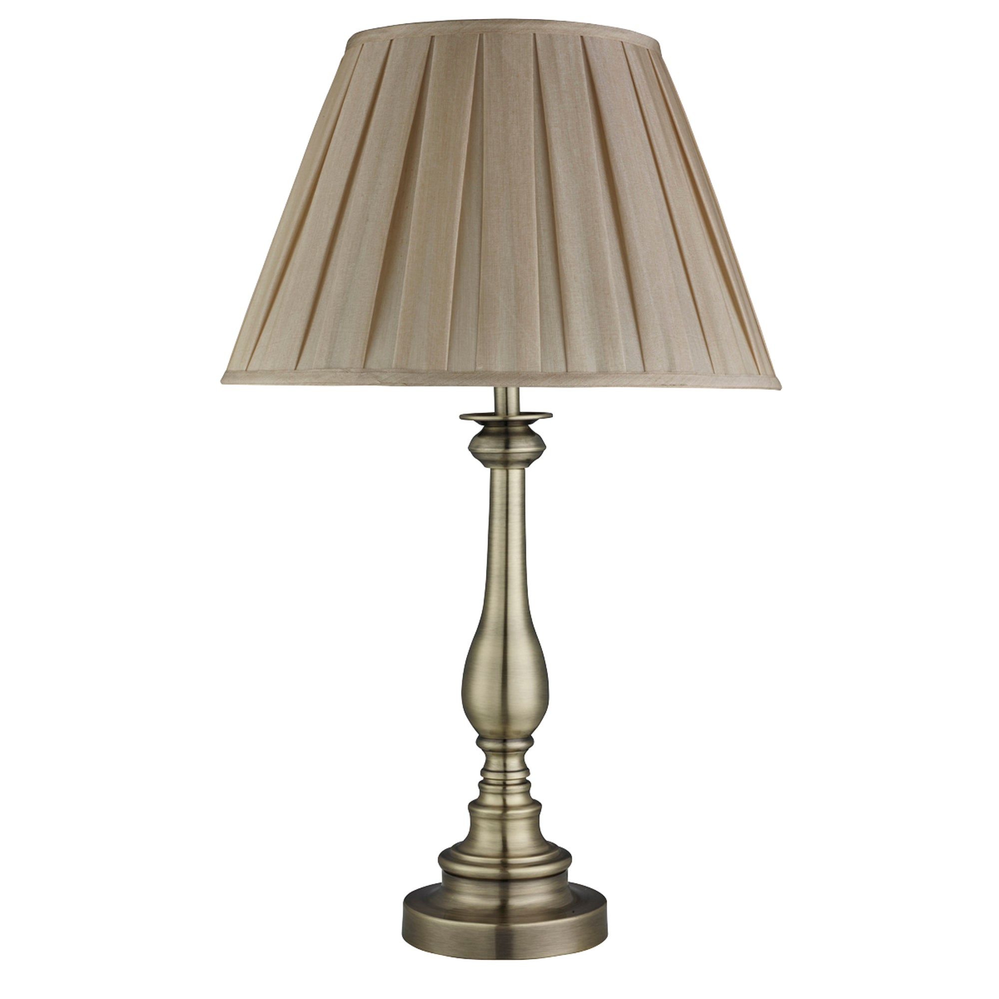 Flemish Table Lamp - Antique Brass Metal, Grey Pleated Shade
