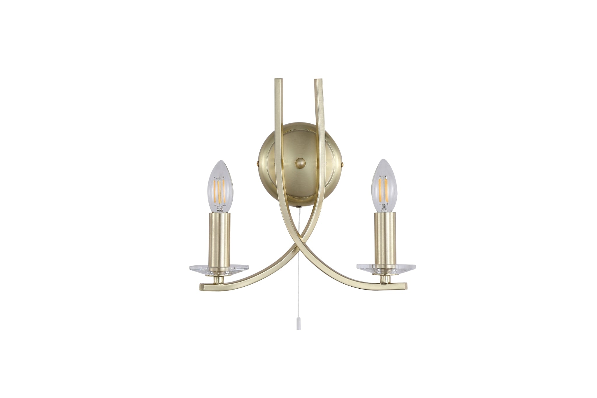 Ascona 2Lt Wall Light, Satin Brass Metal & Glass