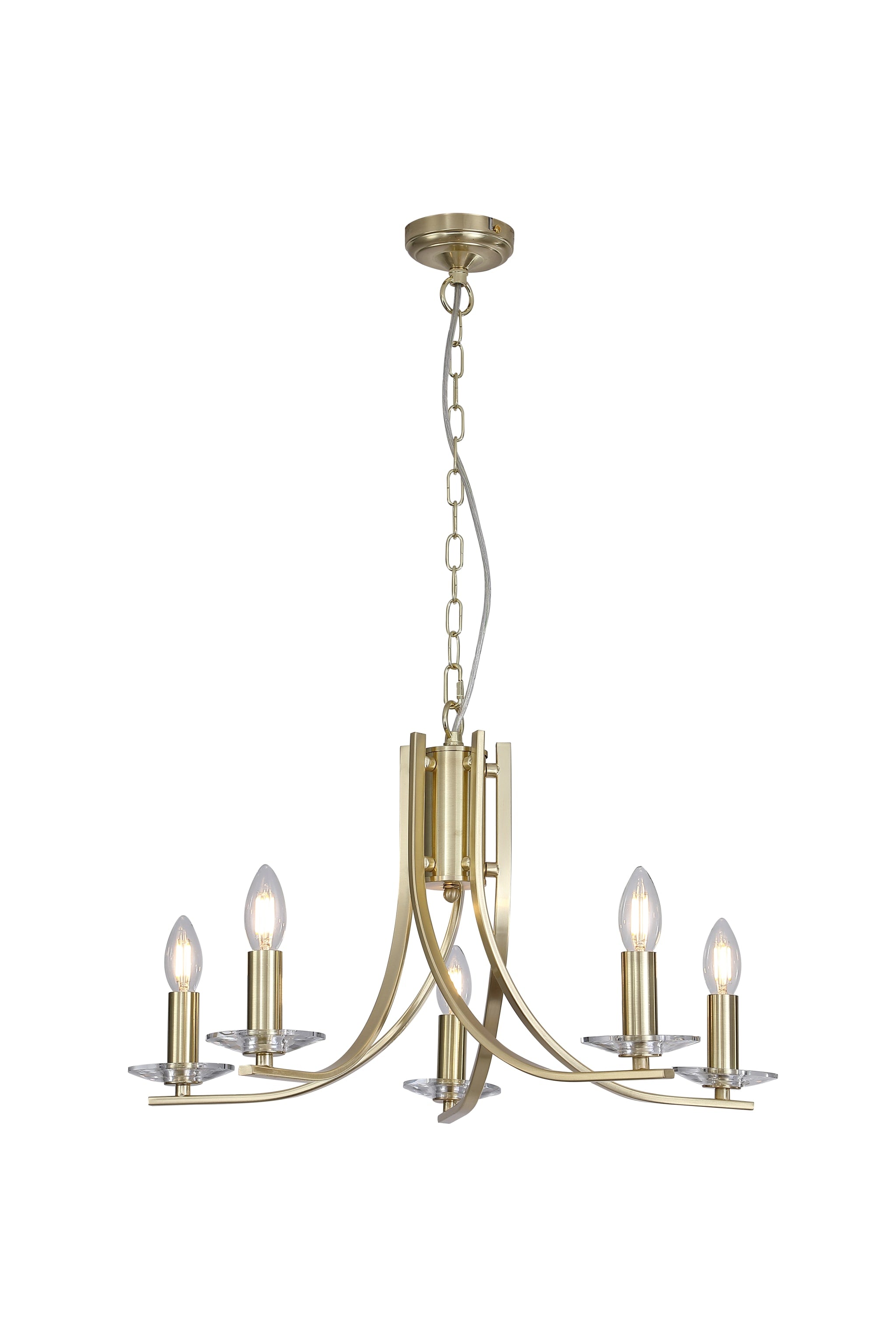 Ascona 5Lt Pendant, Satin Brass Metal & Glass