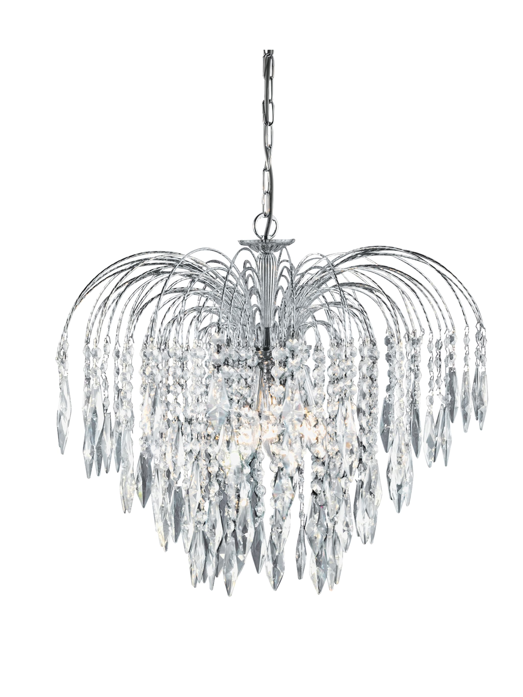 Waterfall 5Lt Pendant - Chrome Metal & Crystal