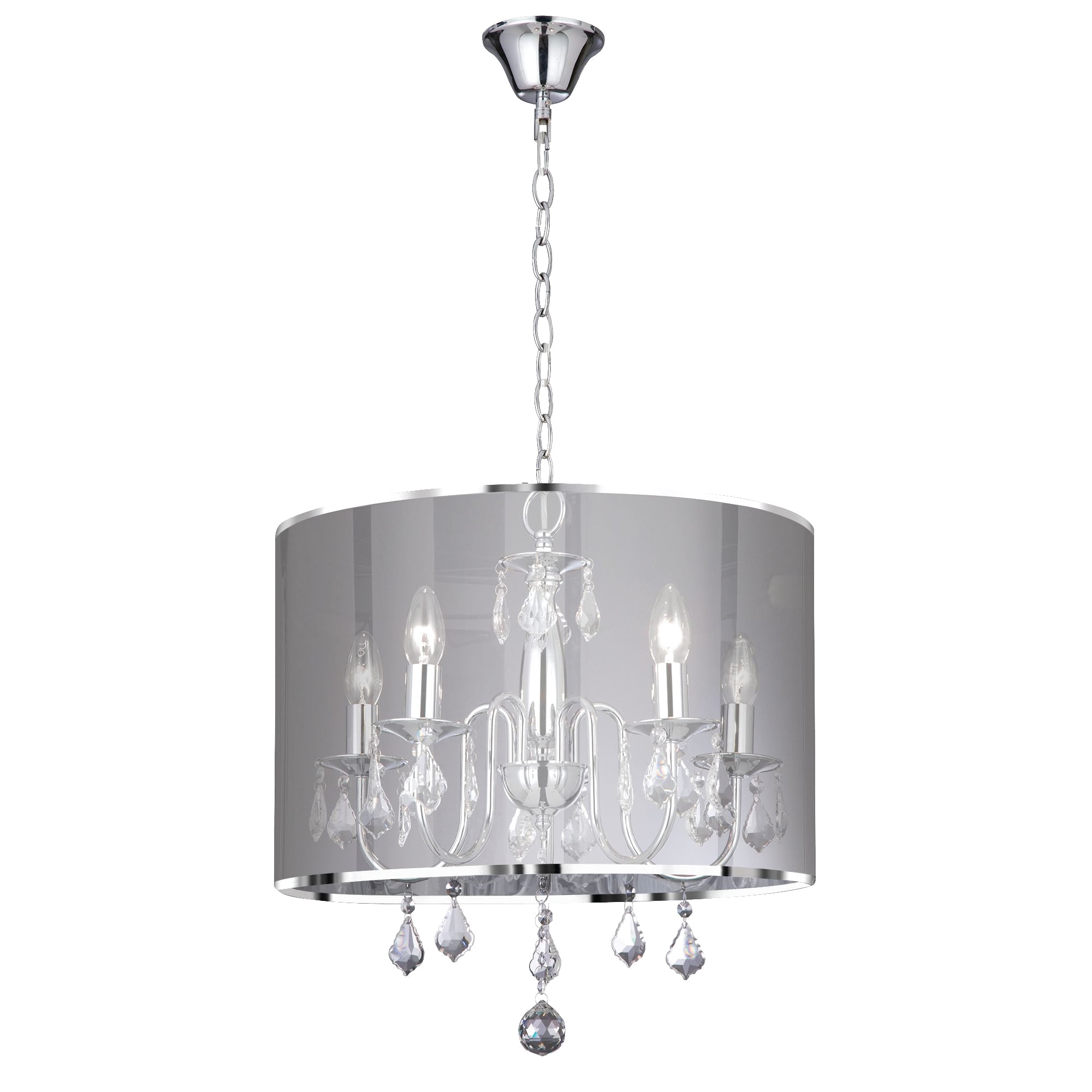 Venetian Pendant - Chrome, Voile Shade & Crystal Glass