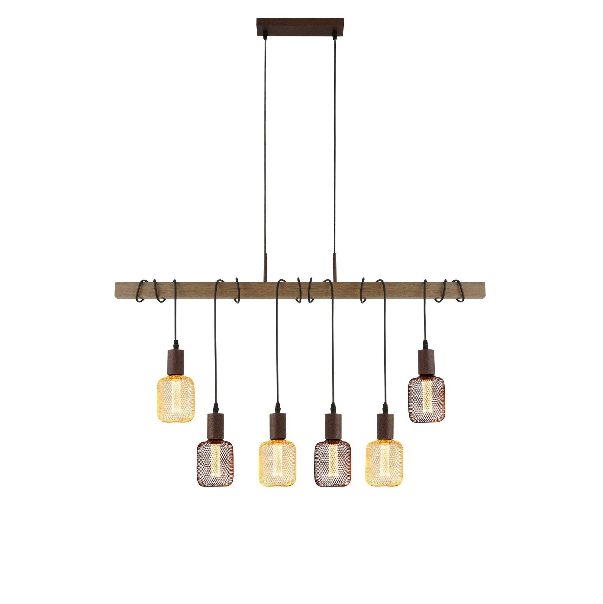 Barn 6Lt Pendant - Black Metal & Wood