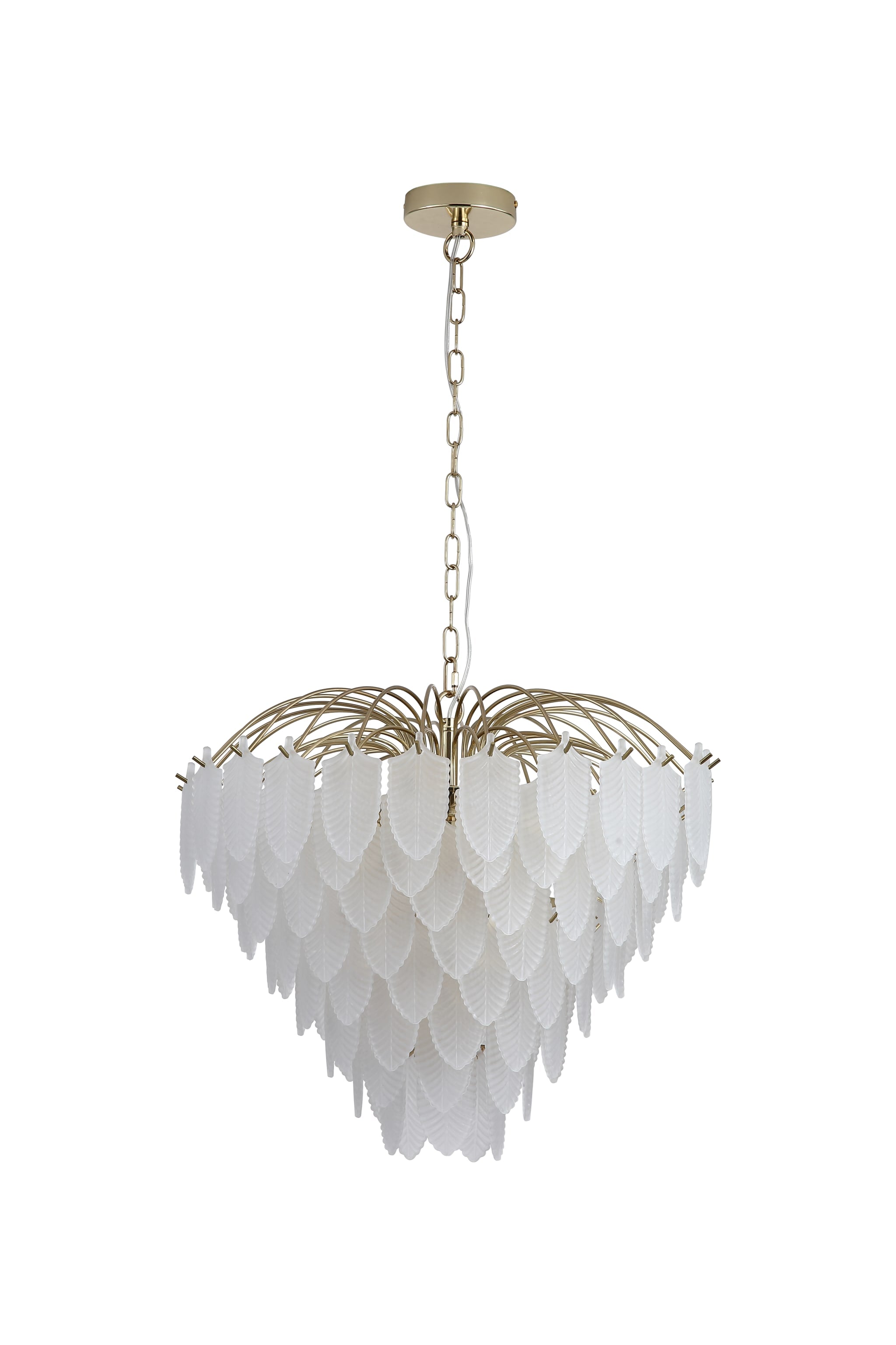 Feather 6Lt Pendant, Polished Brass with Frosted Glass