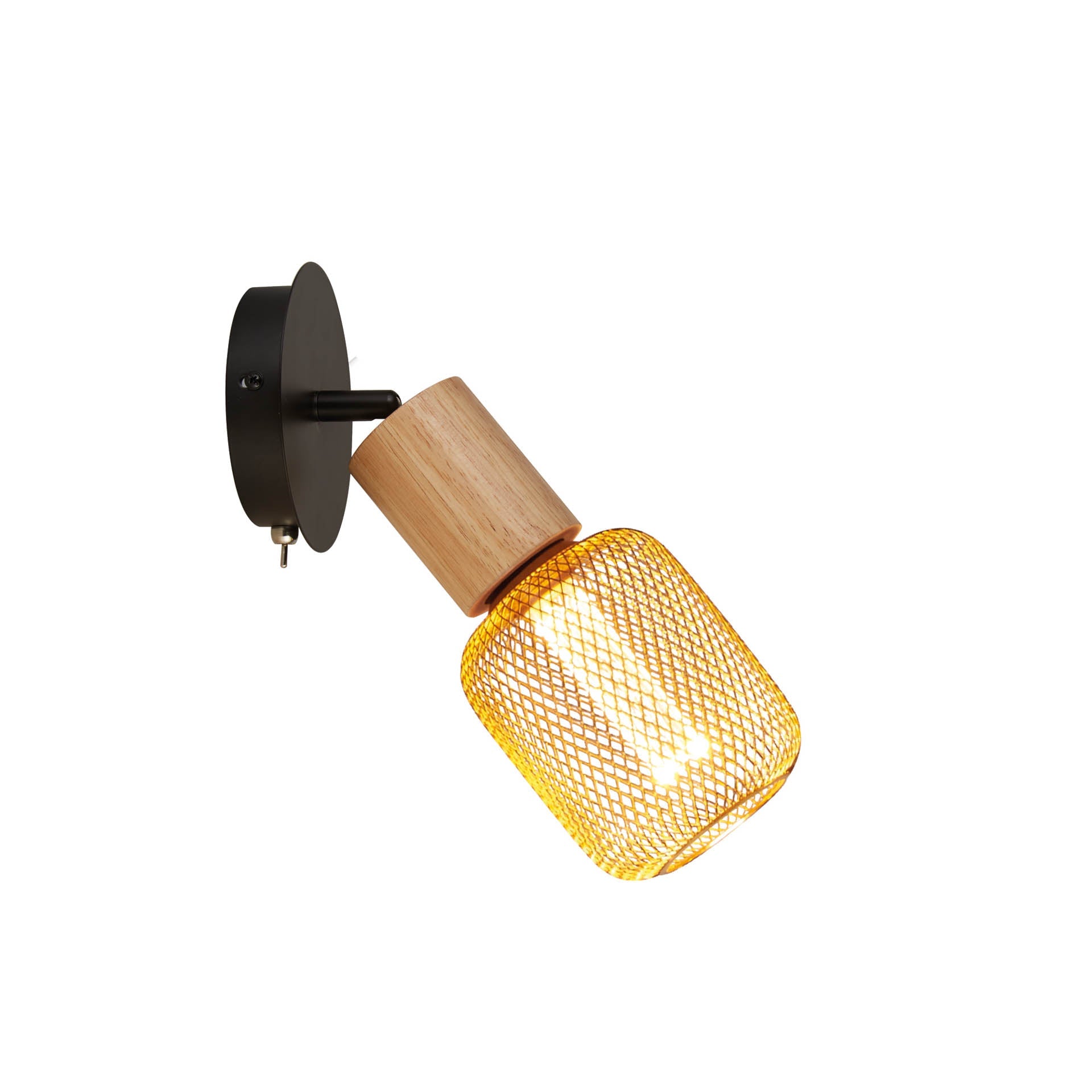 Spinny Spotlight Wall Light - Wood & Matt Black Metal