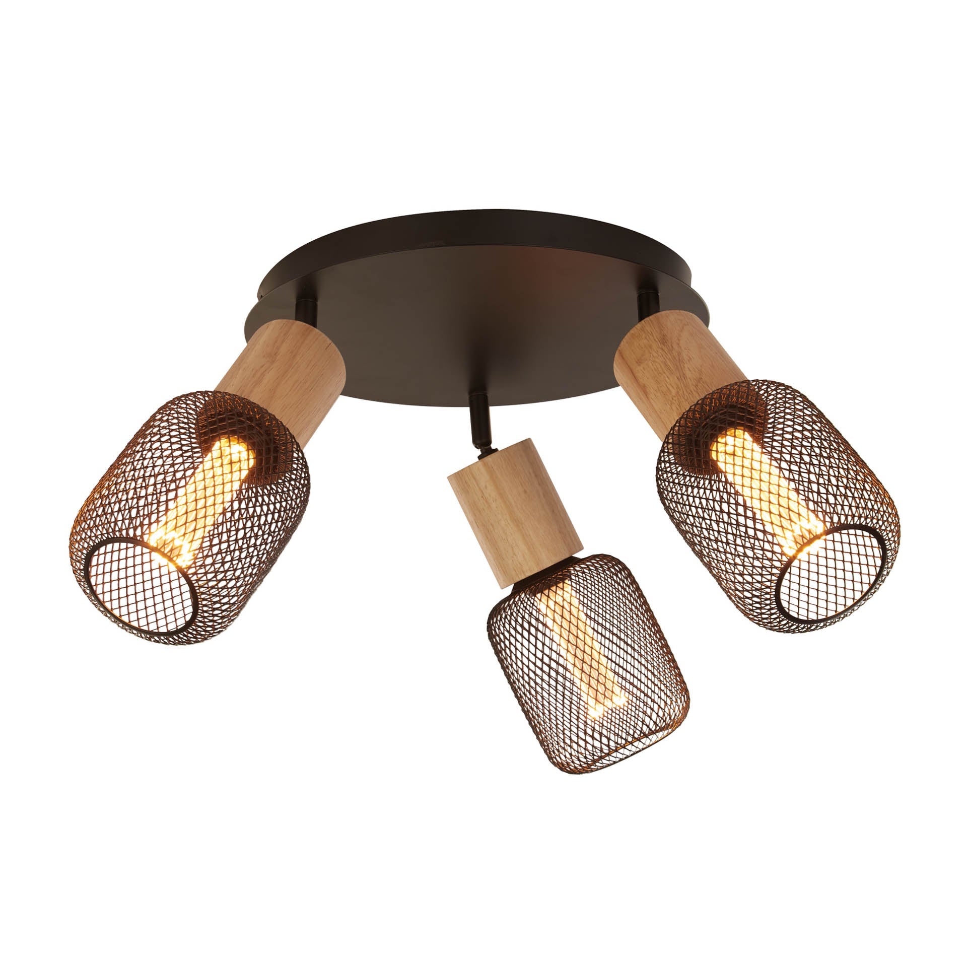 Spinny Round Spotlight - Wood & Matt Black Metal