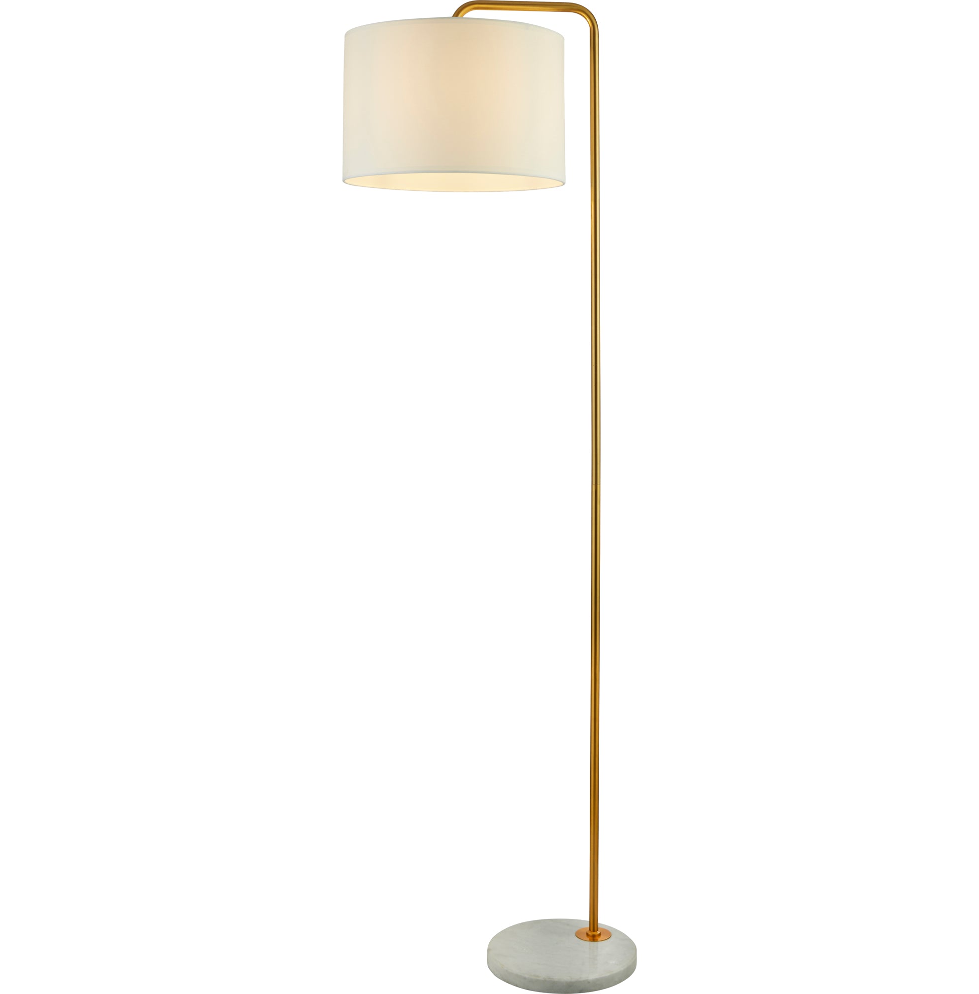 Gallow Floor Lamp-Antique Gold Metal, Marble & White Fabric