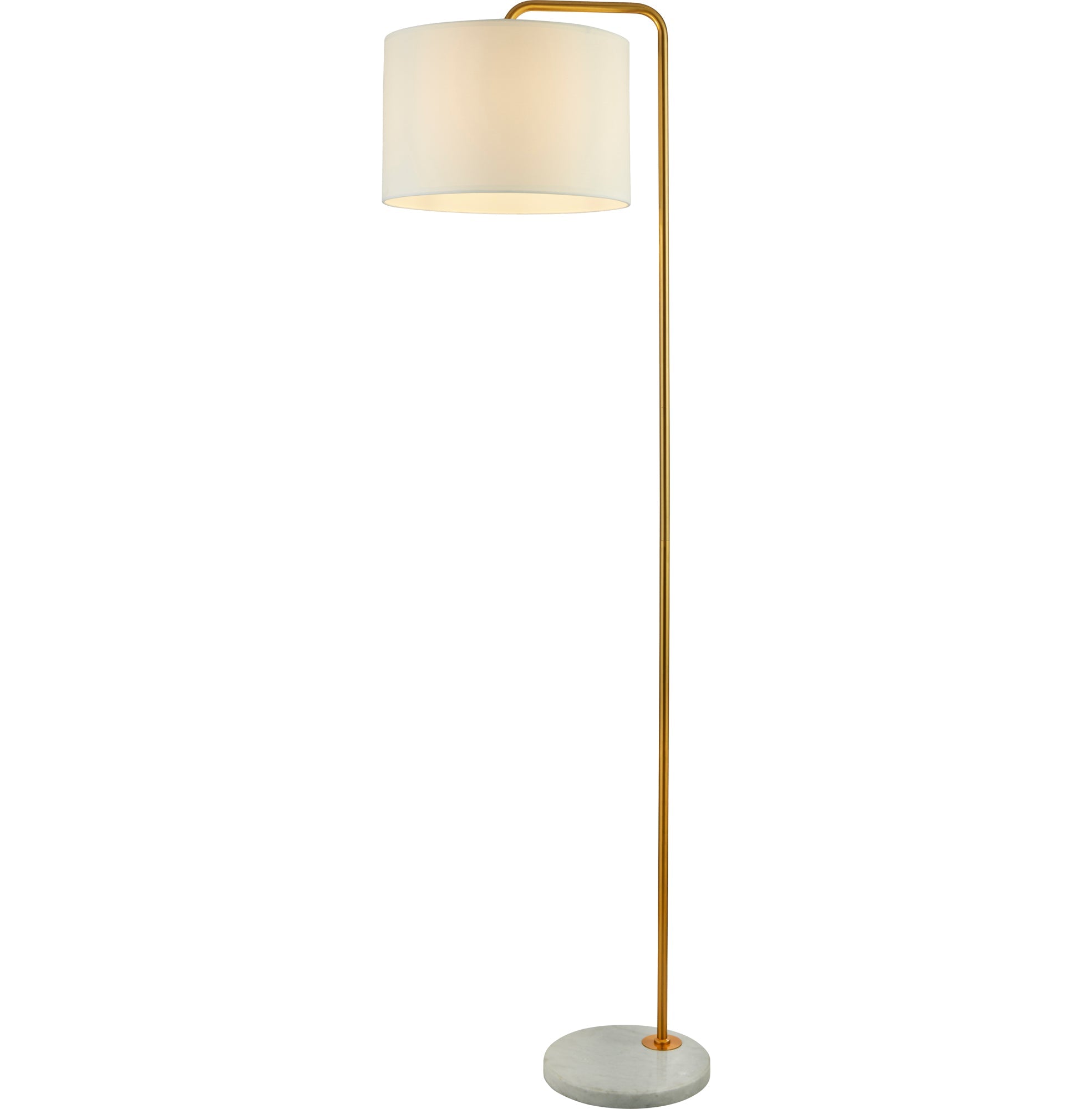 Gallow Floor Lamp-Antique Gold Metal, Marble & White Fabric