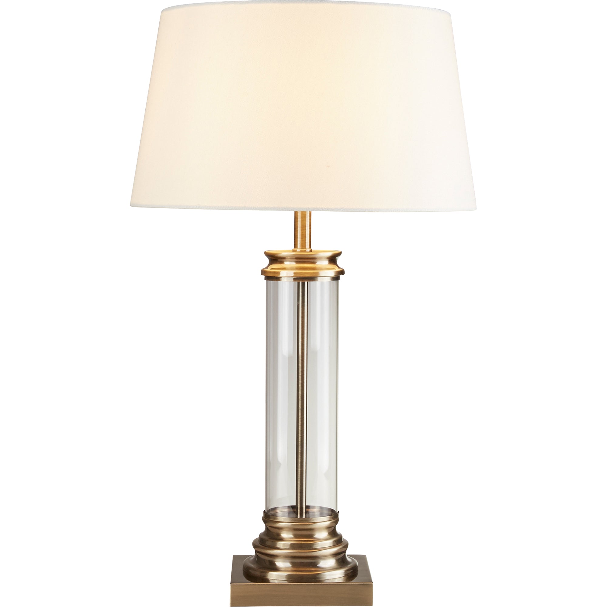 Pedestal Table Lamp - Glass & Fabric Antique Brass and Cream