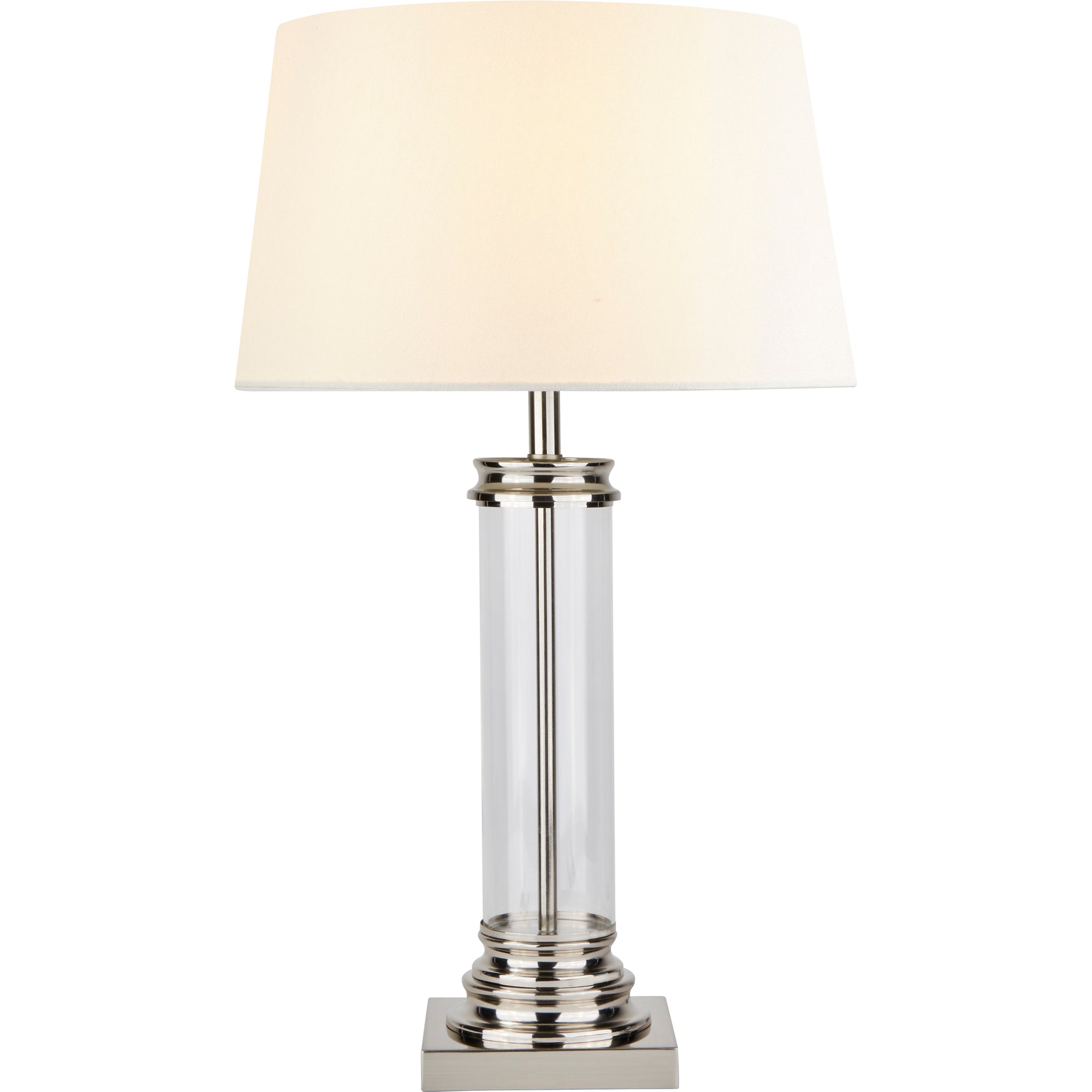 Pedestal Table Lamp - Glass & Fabric Satin Silver and Cream