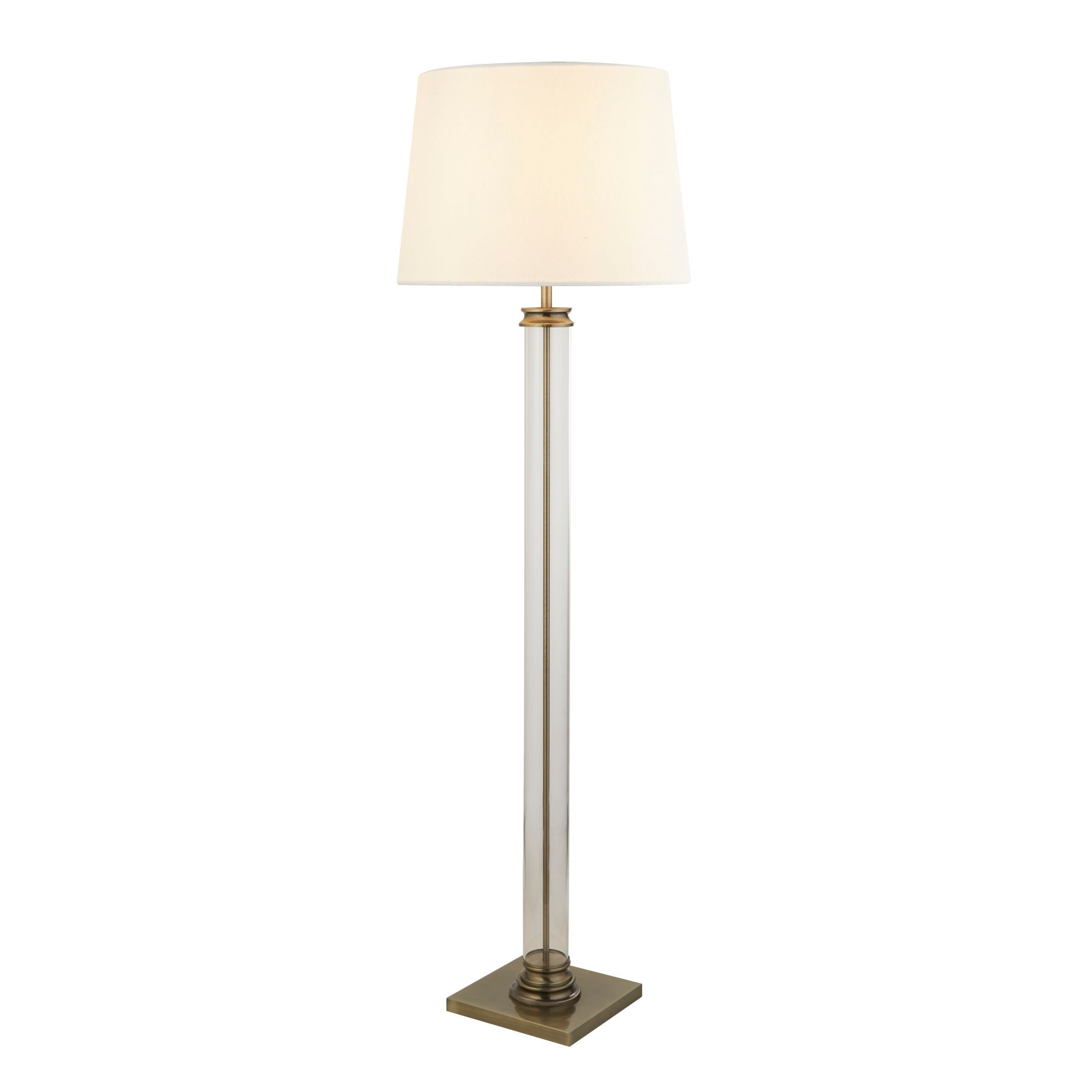 Pedestal Floor Lamp - Glass & Fabric Antique Brass and Cream