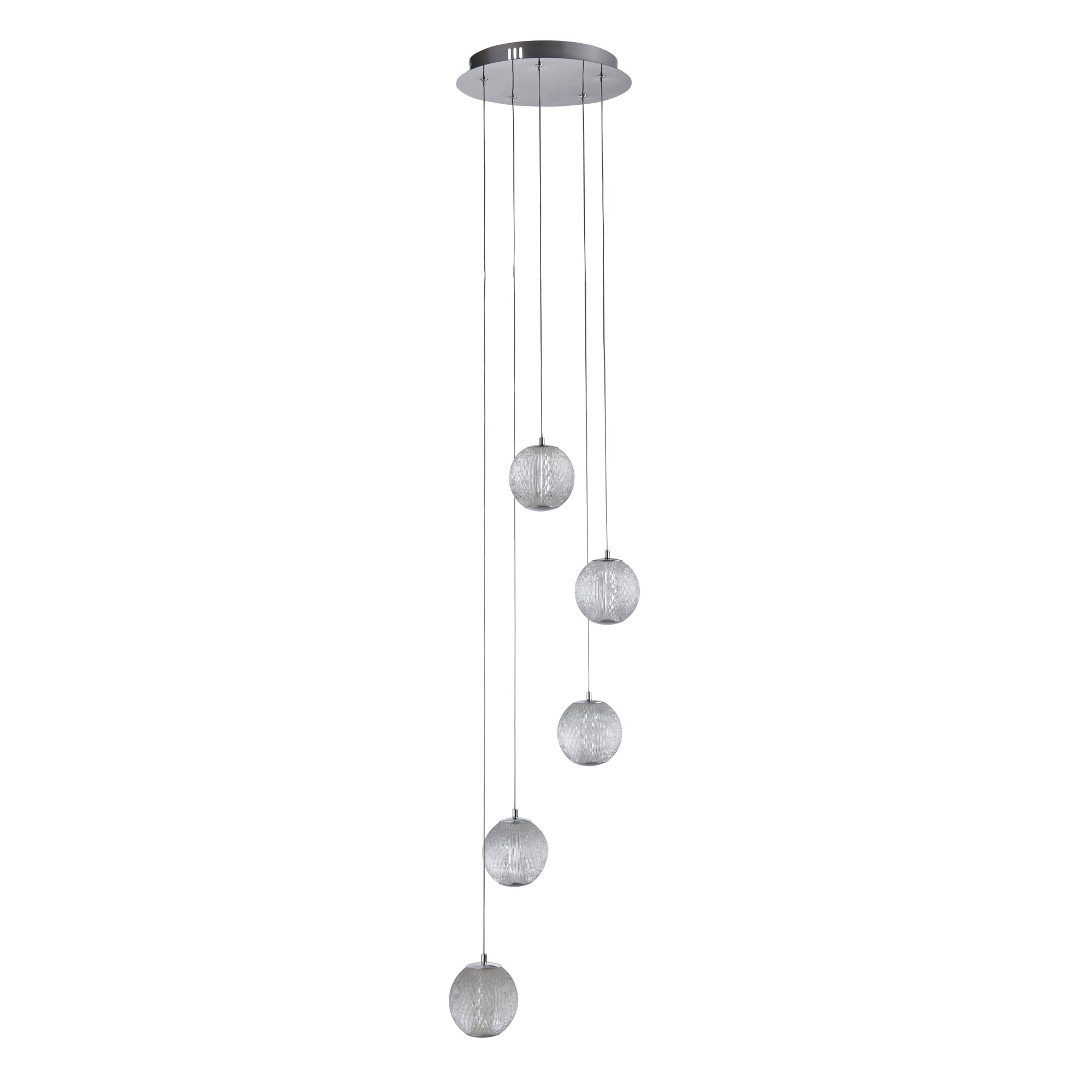 Allure Multi-Drop Pendant - Chrome Metal & Clear Acrylic