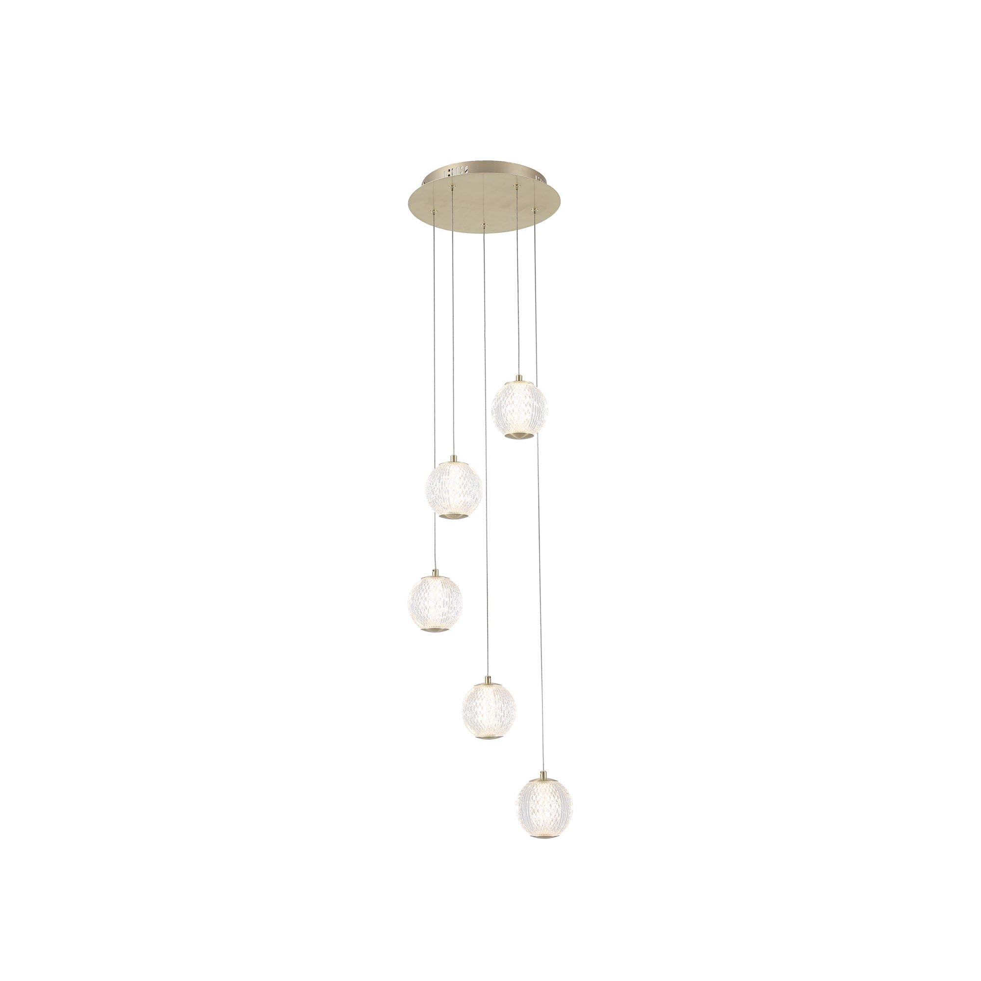 Allure 5Lt Multi-Drop Pendant - Satin Brass & Clear Acrylic