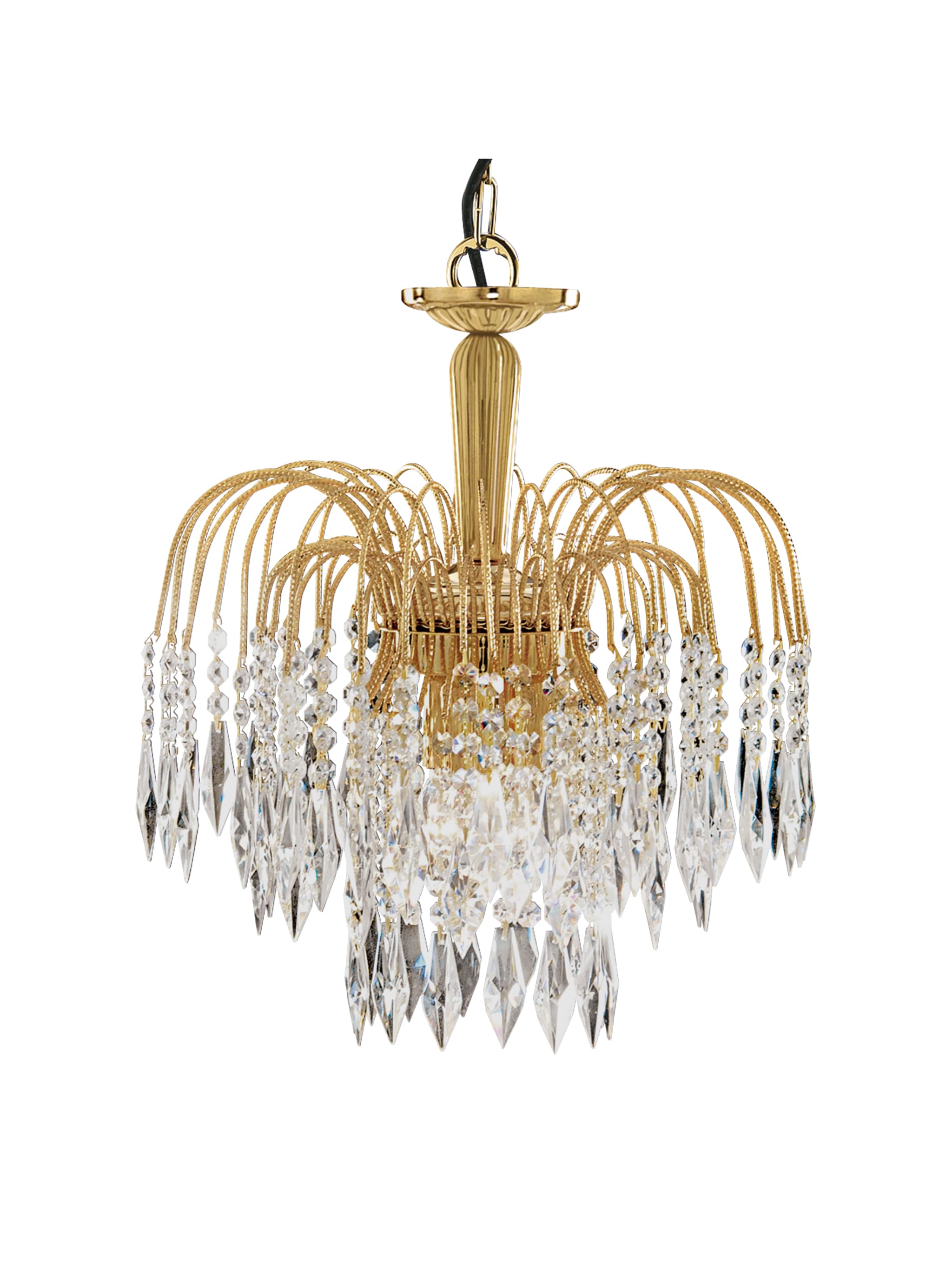 Waterfall 3Lt Pendant - Gold Metal & Crystal