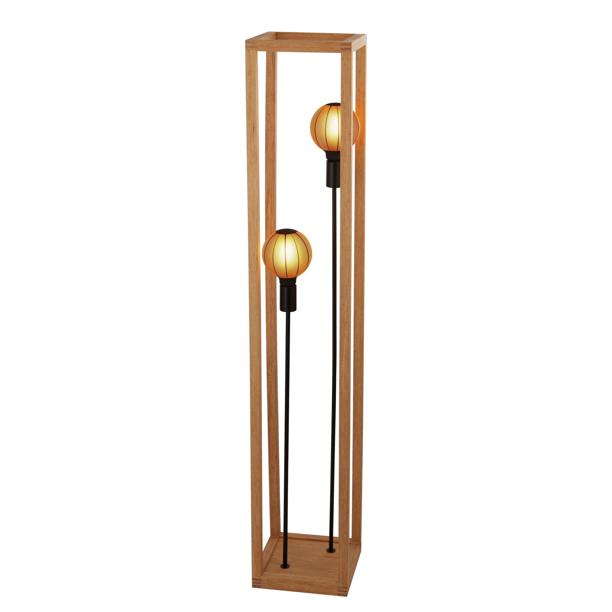 Square 2Lt Floor Lamp - Natural Wood & Black Metal