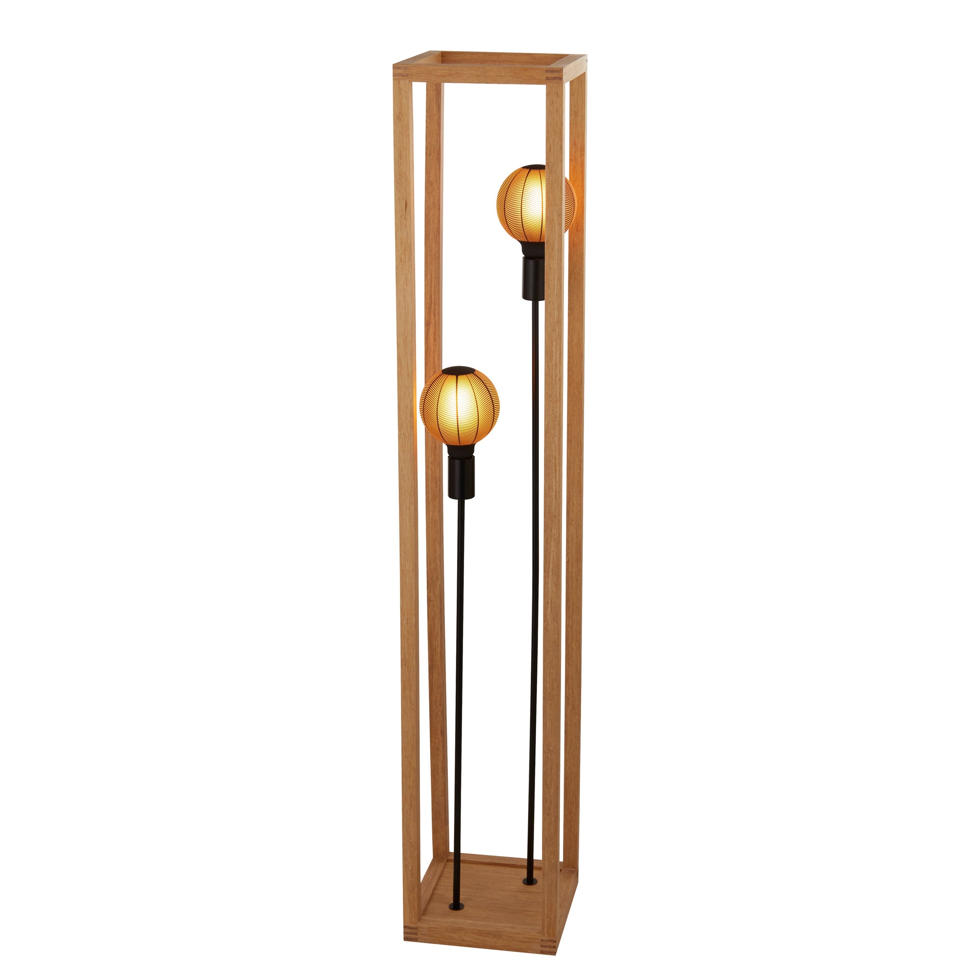Square 2Lt Floor Lamp - Natural Wood & Black Metal