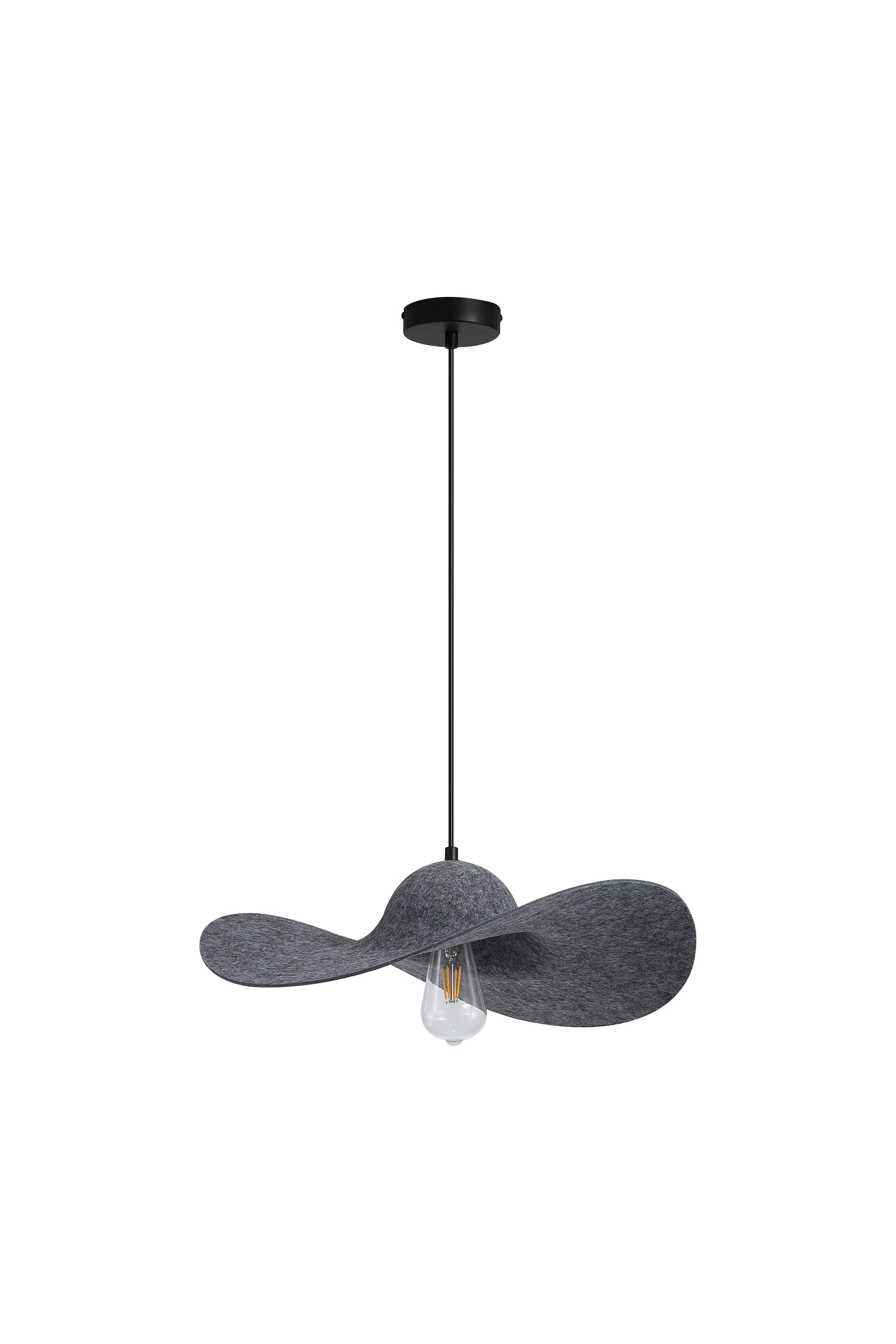 Ripple 1Lt Pendant, Black Metal, Felt